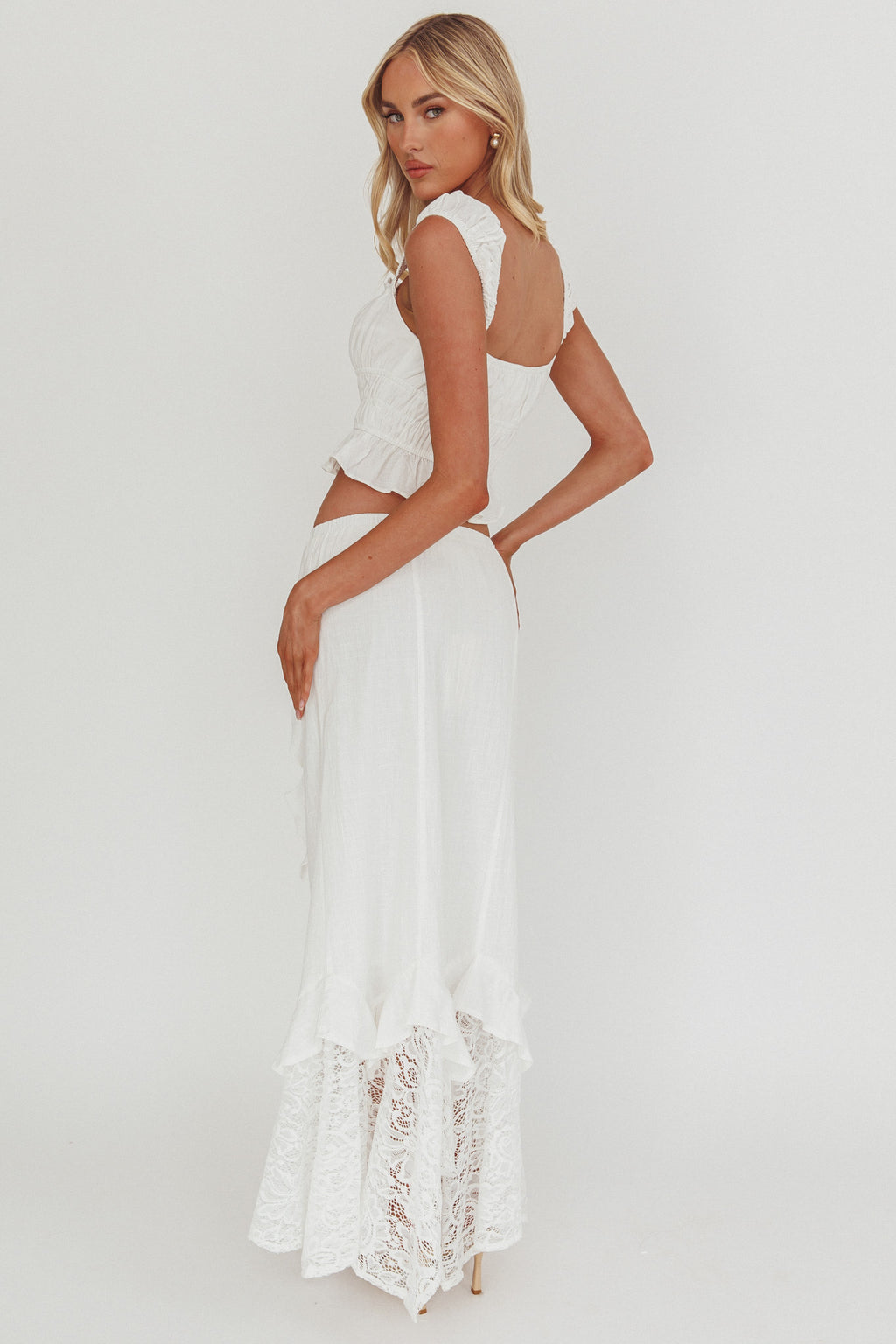 Liora Lace Hem Ruffle Maxi Skirt White by Selfie Leslie Australia