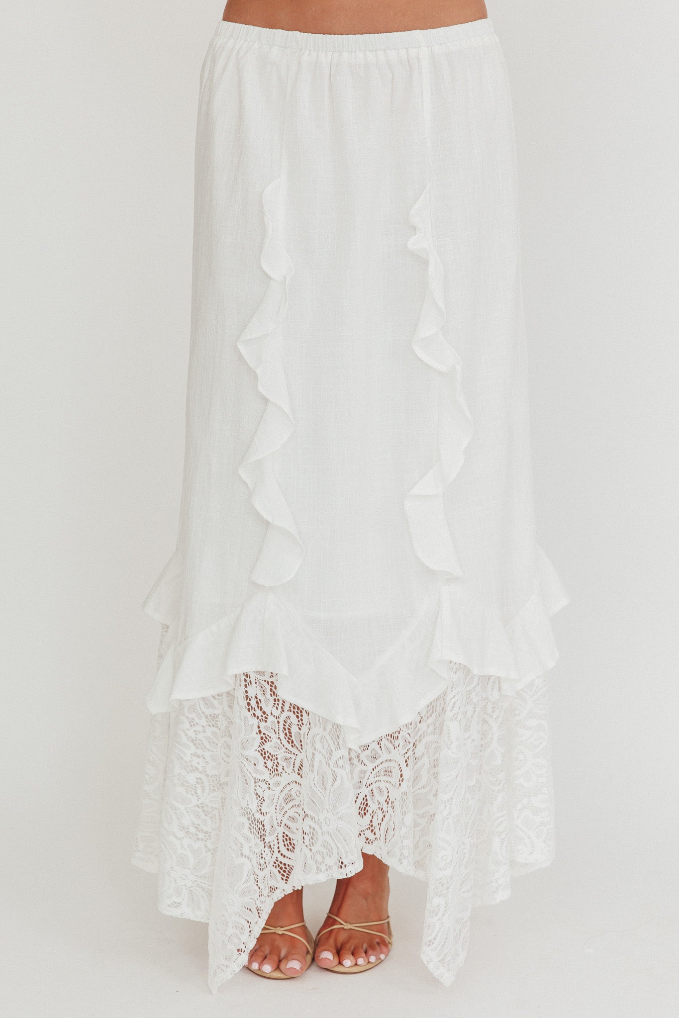 Liora Lace Hem Ruffle Maxi Skirt White by Selfie Leslie Australia
