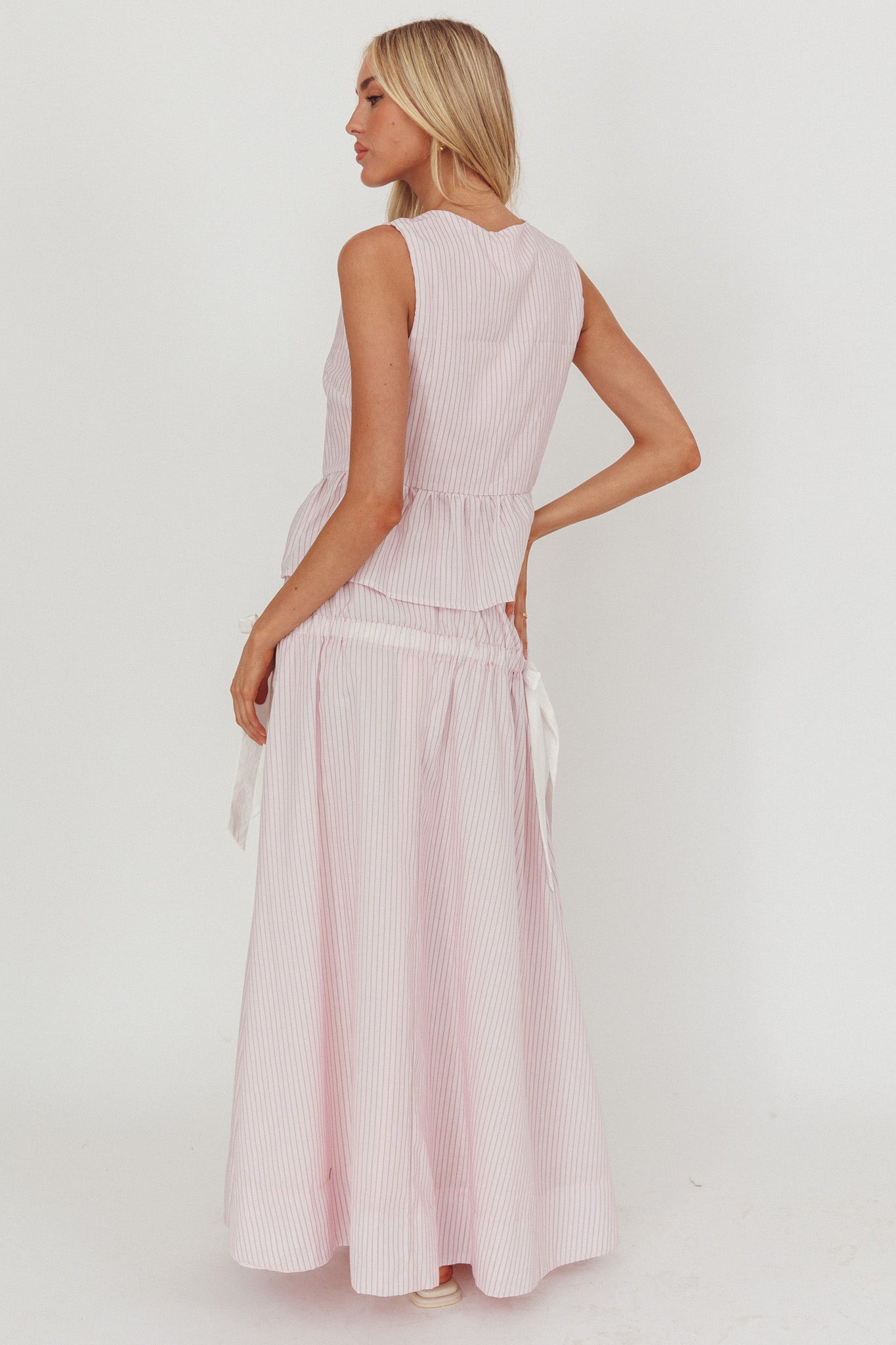 Salty Sea Side Bow Maxi Skirt Blush Stripe by Selfie Leslie Australia