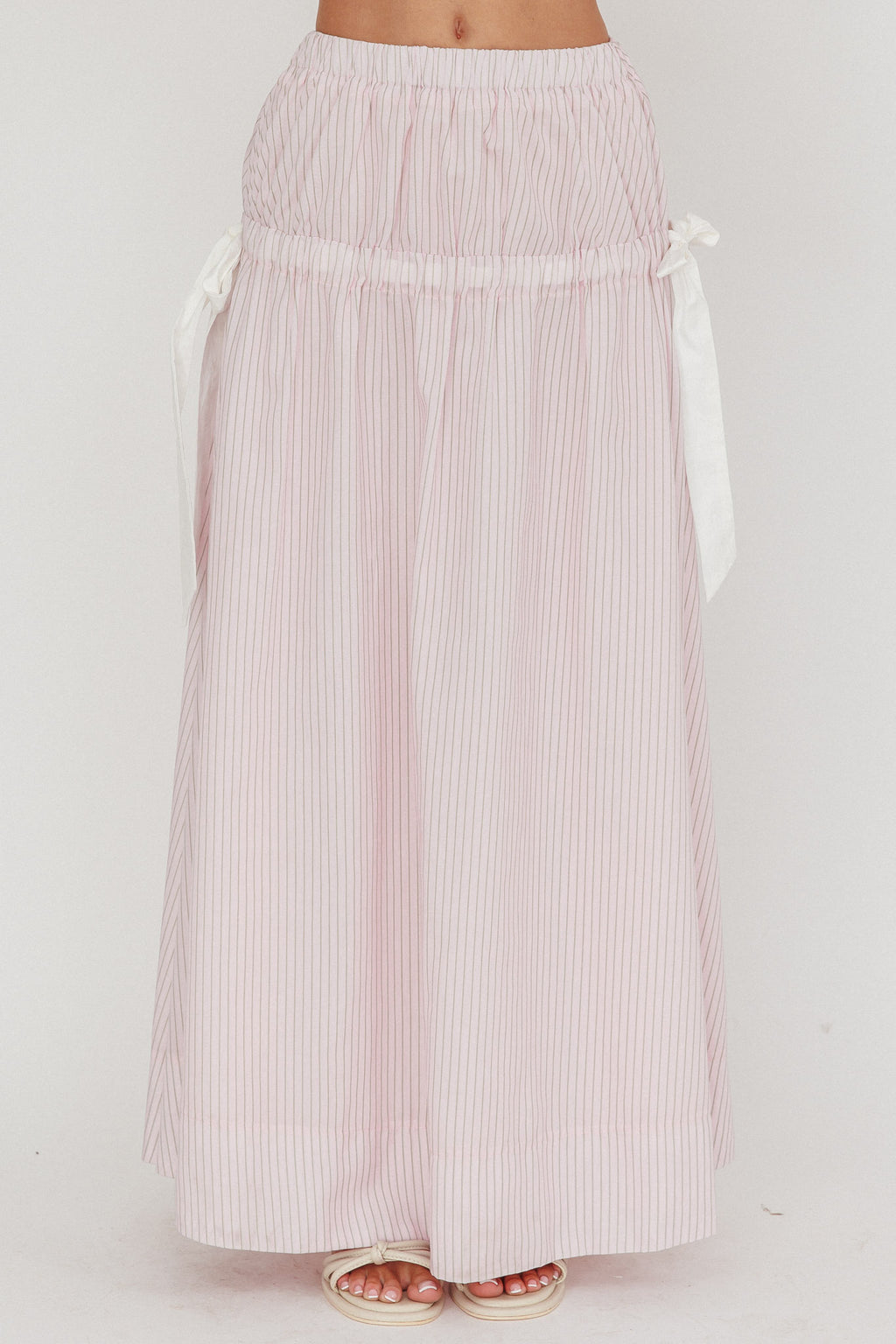 Salty Sea Side Bow Maxi Skirt Blush Stripe by Selfie Leslie Australia