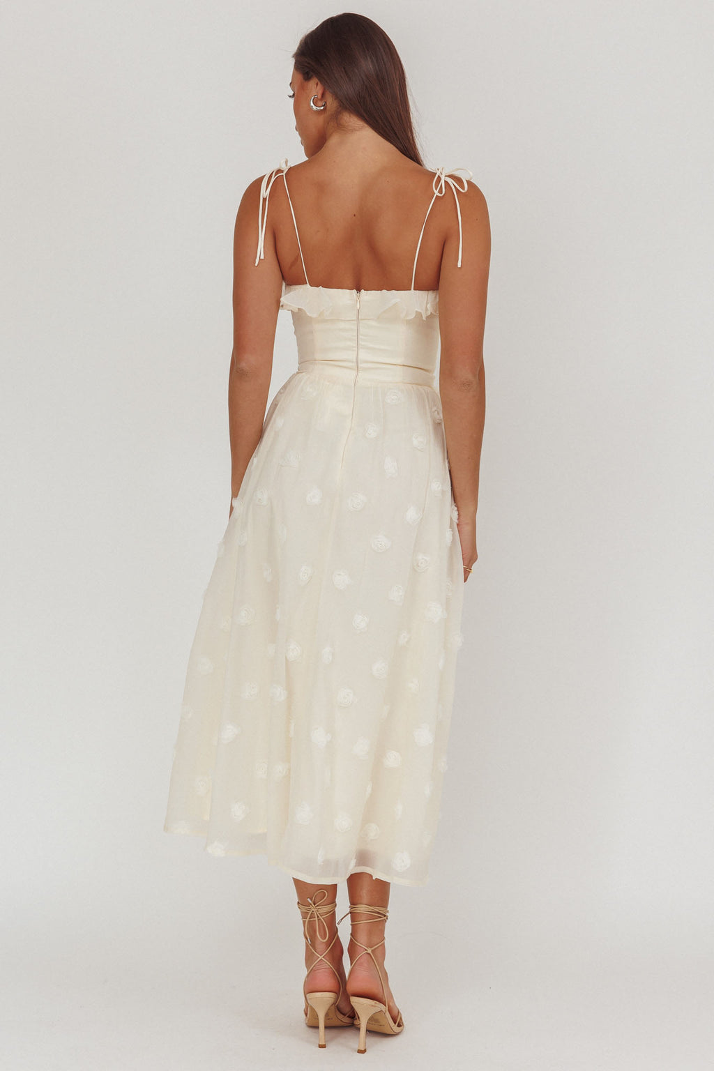Gelati Embellished Tie Strap Midi Dress Cream by Selfie Leslie Australia