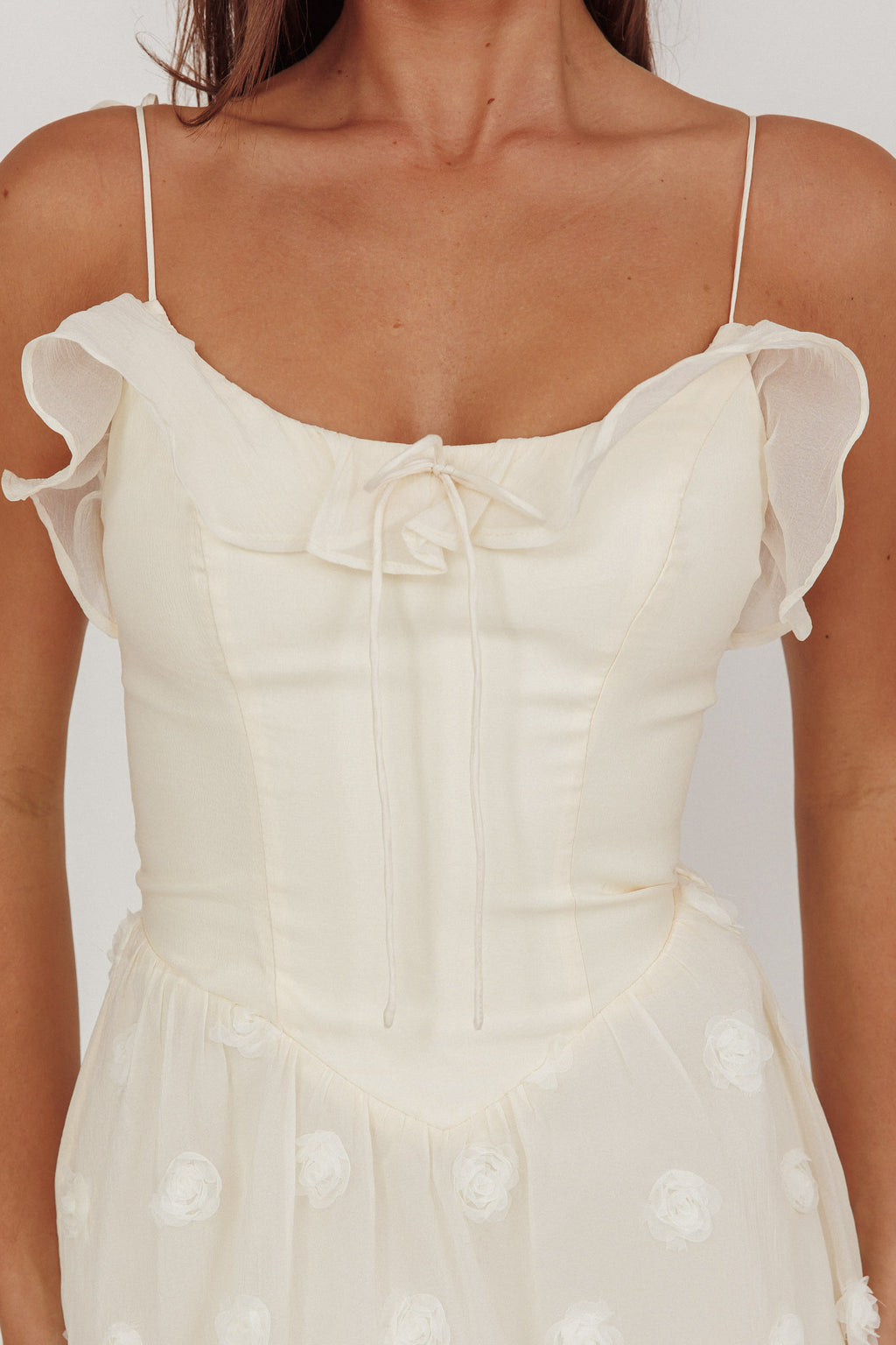 Gelati Embellished Tie Strap Midi Dress Cream by Selfie Leslie Australia