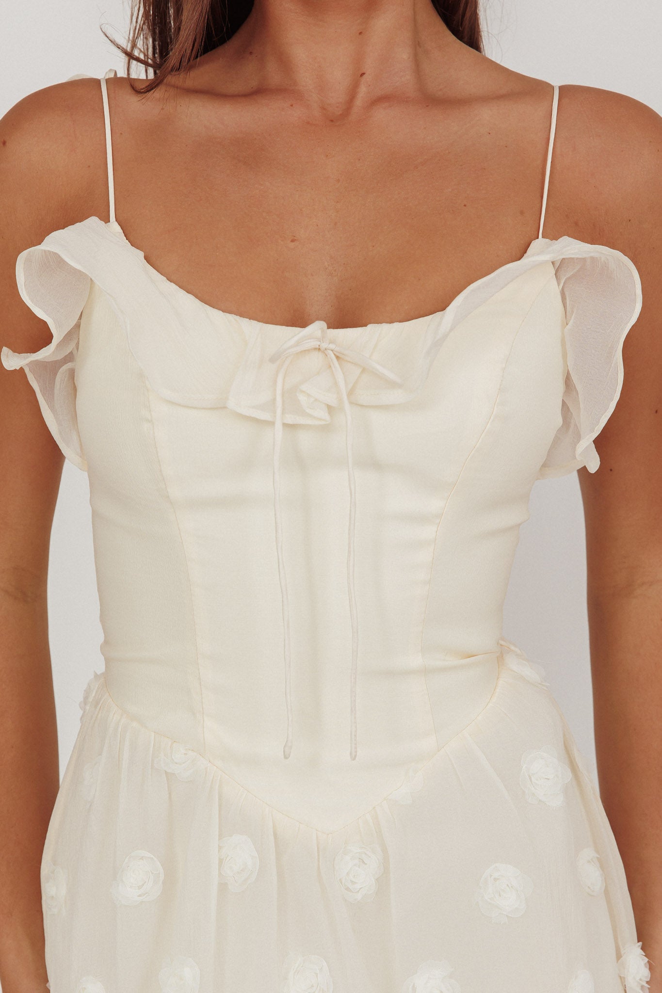 Gelati Embellished Tie Strap Midi Dress Cream by Selfie Leslie Australia