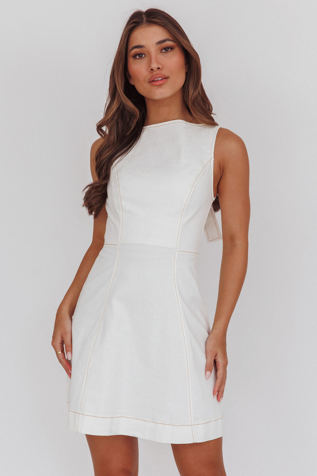 Loreine Tied Back Mini Dress Cream by Selfie Leslie Australia