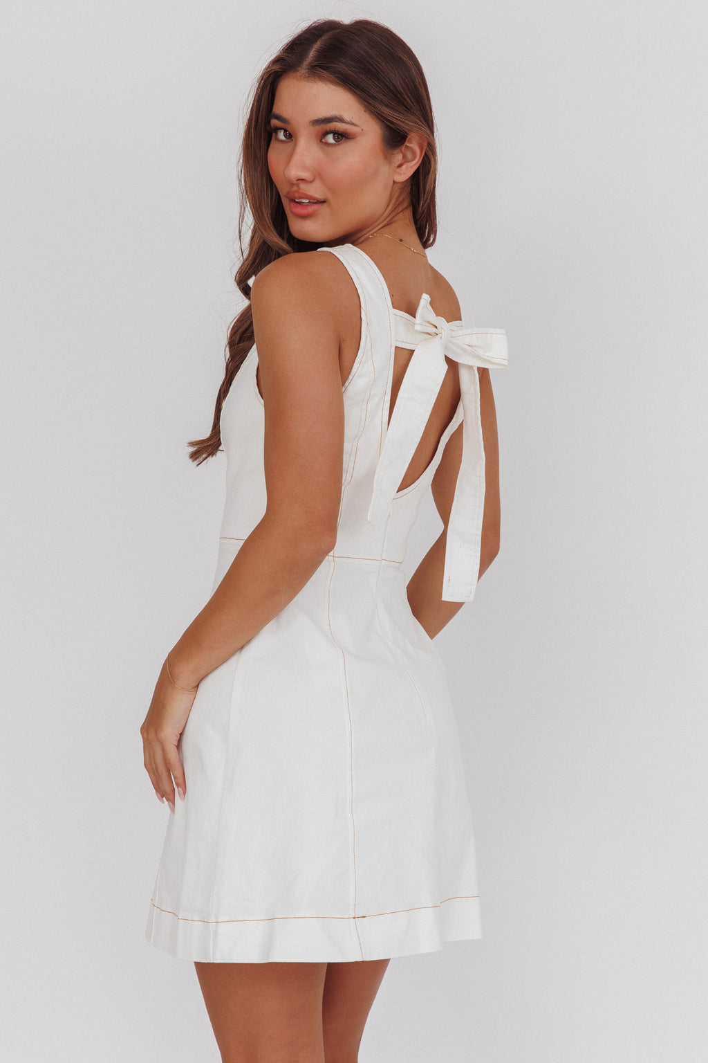 Loreine Tied Back Mini Dress Cream by Selfie Leslie Australia
