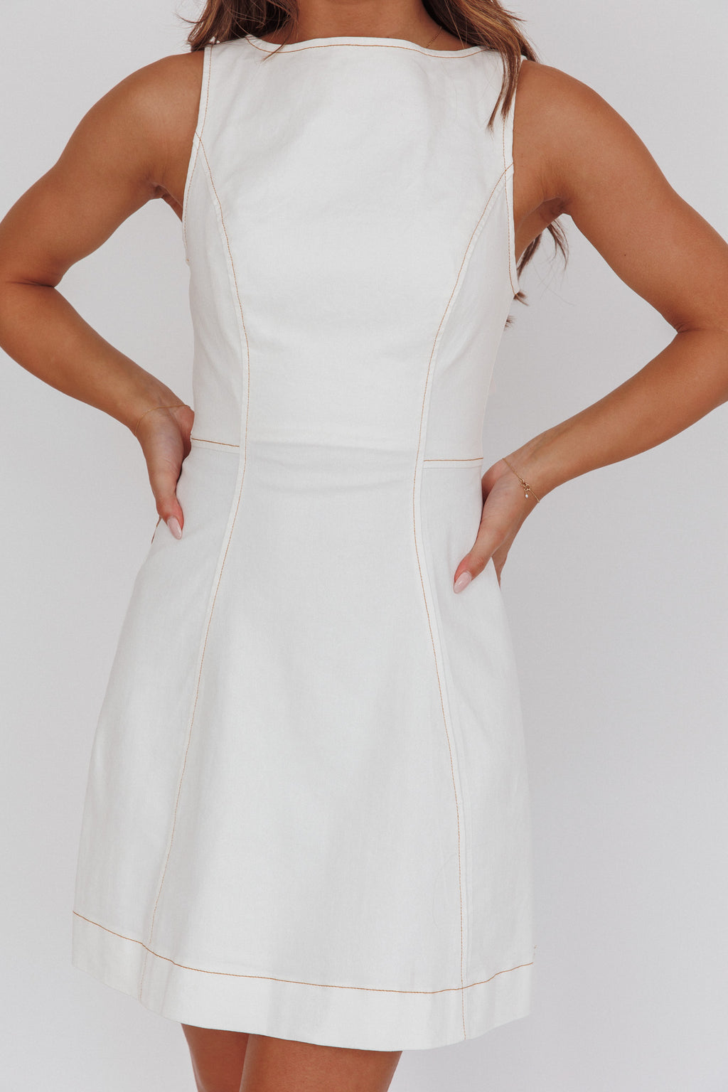 Loreine Tied Back Mini Dress Cream by Selfie Leslie Australia