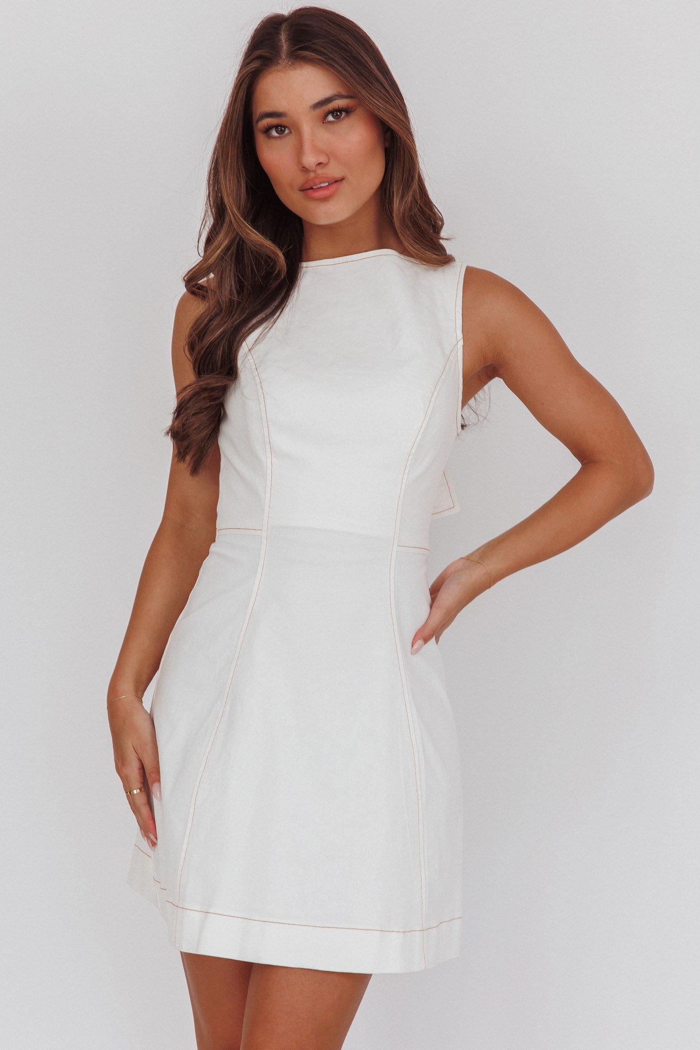 Loreine Tied Back Mini Dress Cream by Selfie Leslie Australia