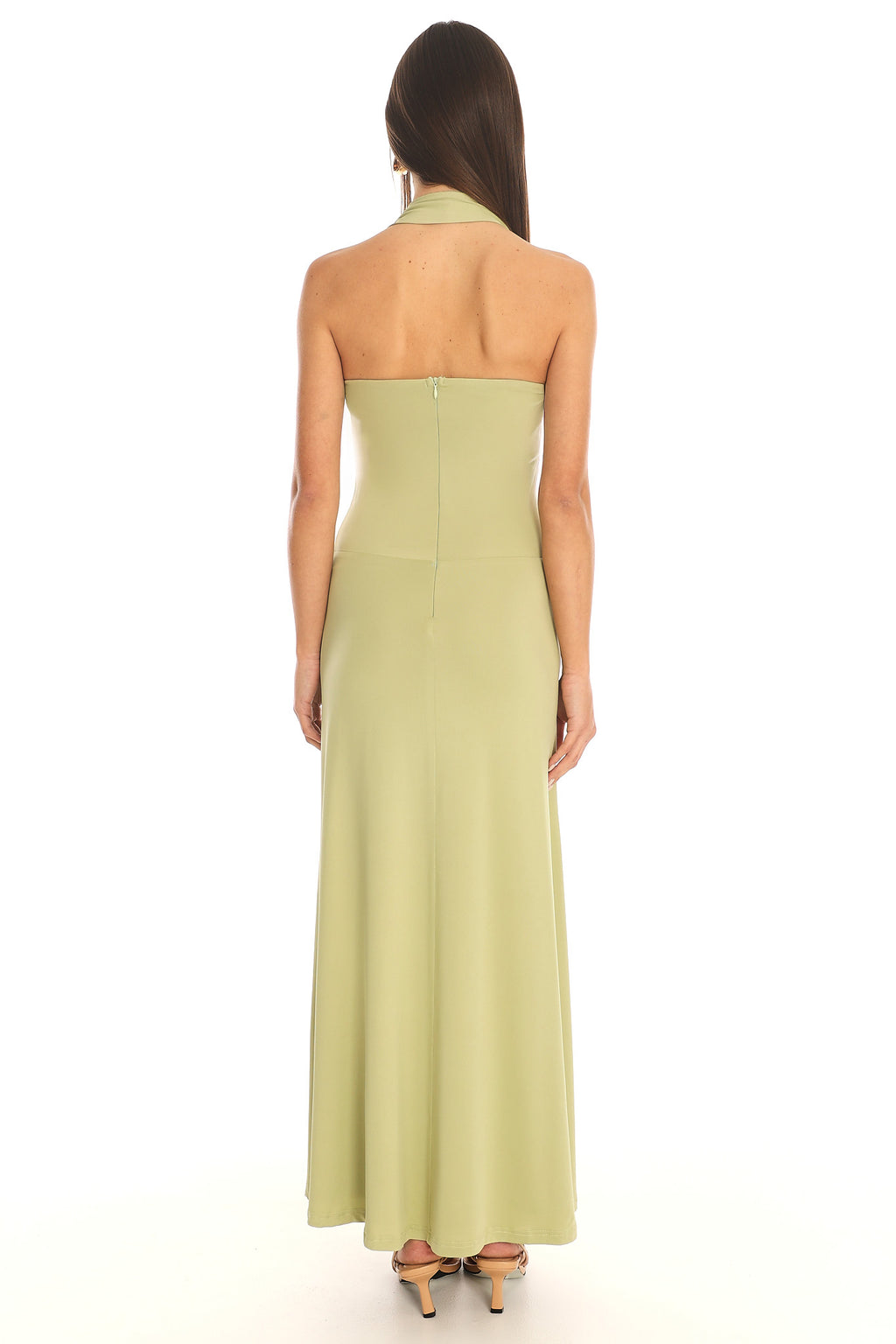 Caprice Ruched Halter Maxi Dress Pistachio