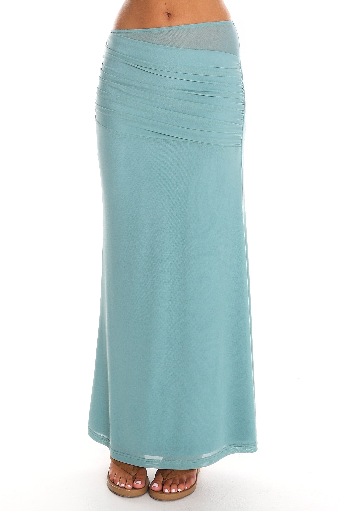 Low Tide Draped Mesh Maxi Skirt Teal