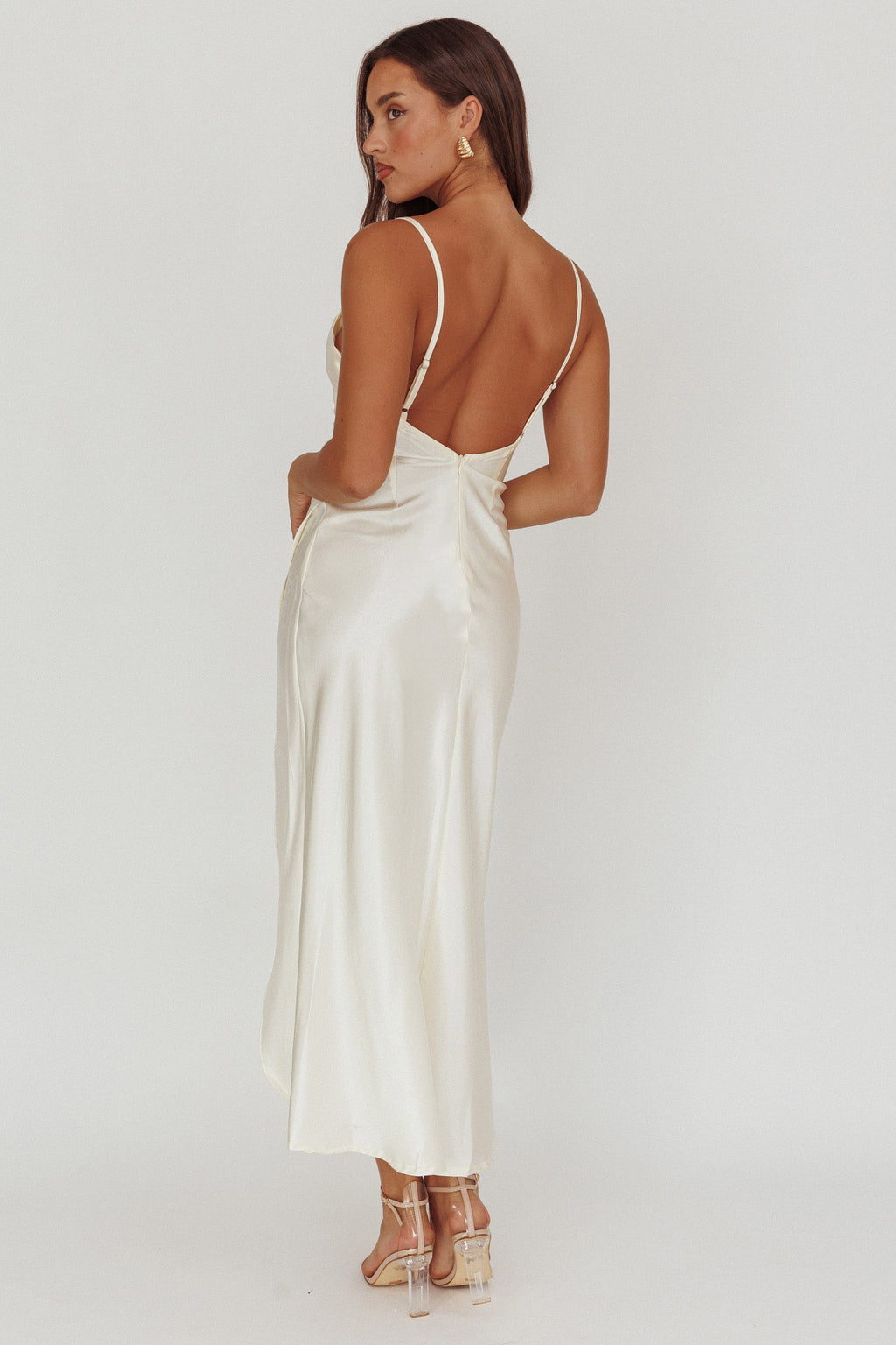 Hey Girl Long Satin Cowl Neck Dress Champagne by Selfie Leslie Australia