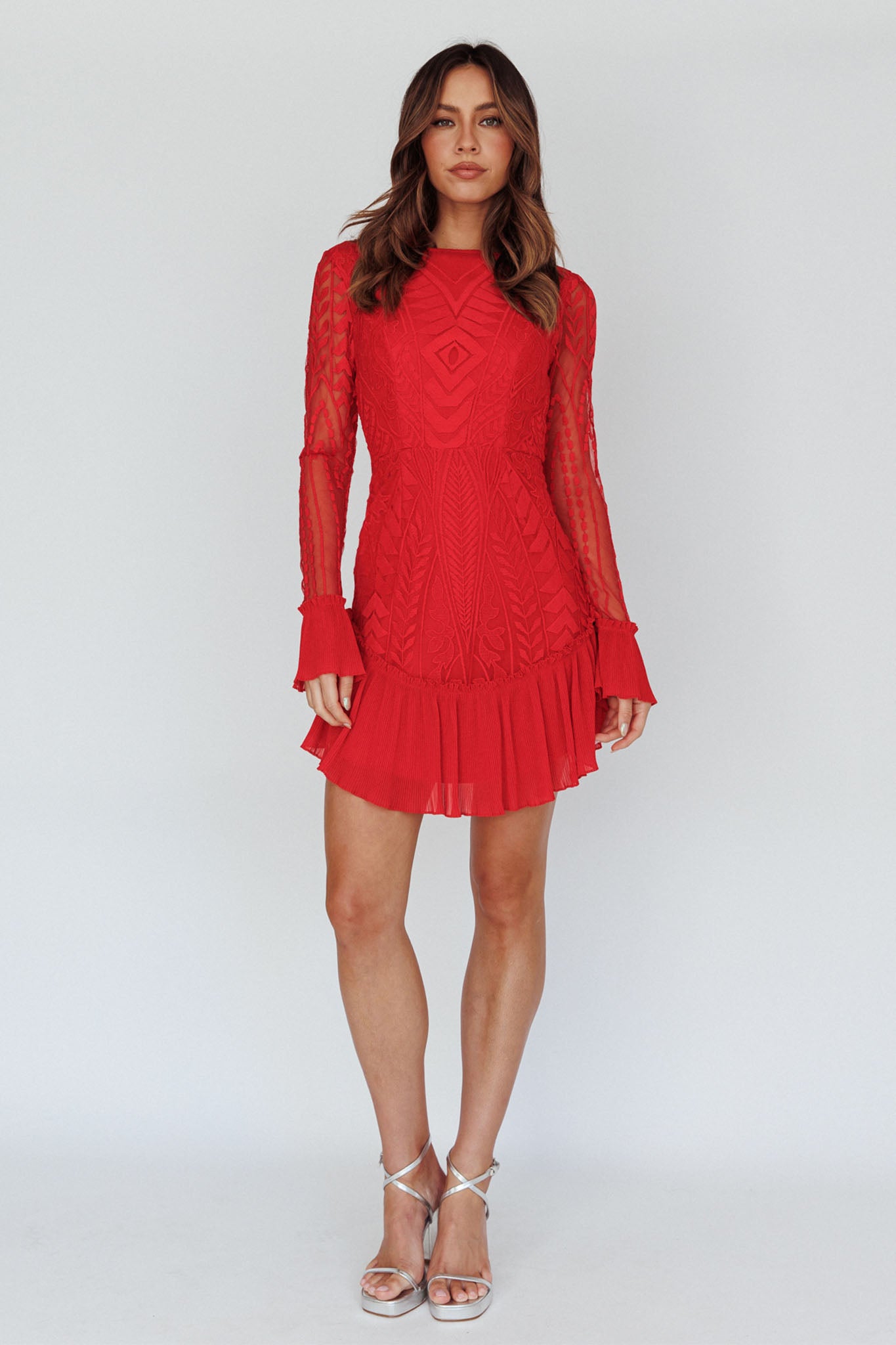Dreamy Long Sleeve Mini Dress Red by Selfie Leslie Australia