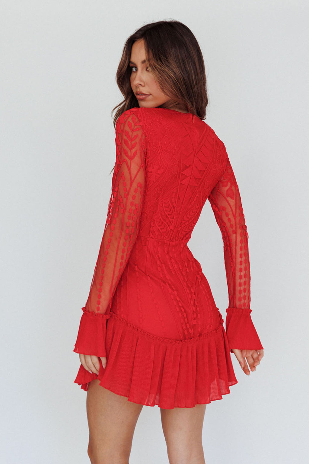Dreamy Long Sleeve Mini Dress Red by Selfie Leslie Australia