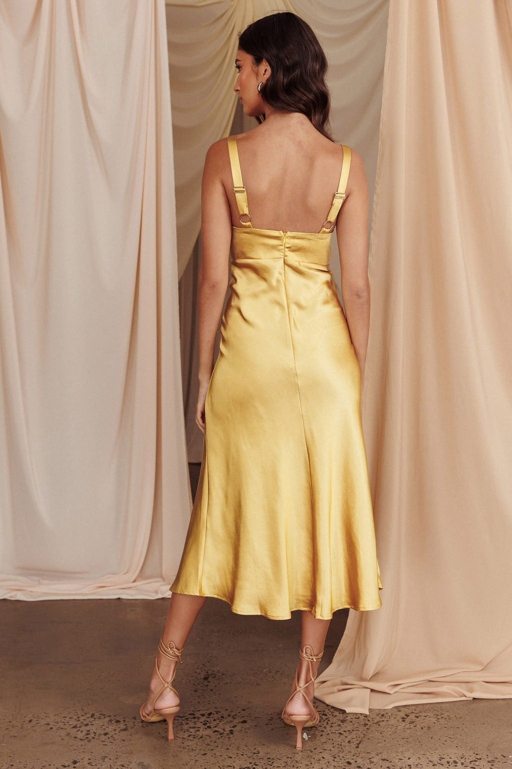 Perfect Day Satin Midi Dress Mustard by Selfie Leslie Australia