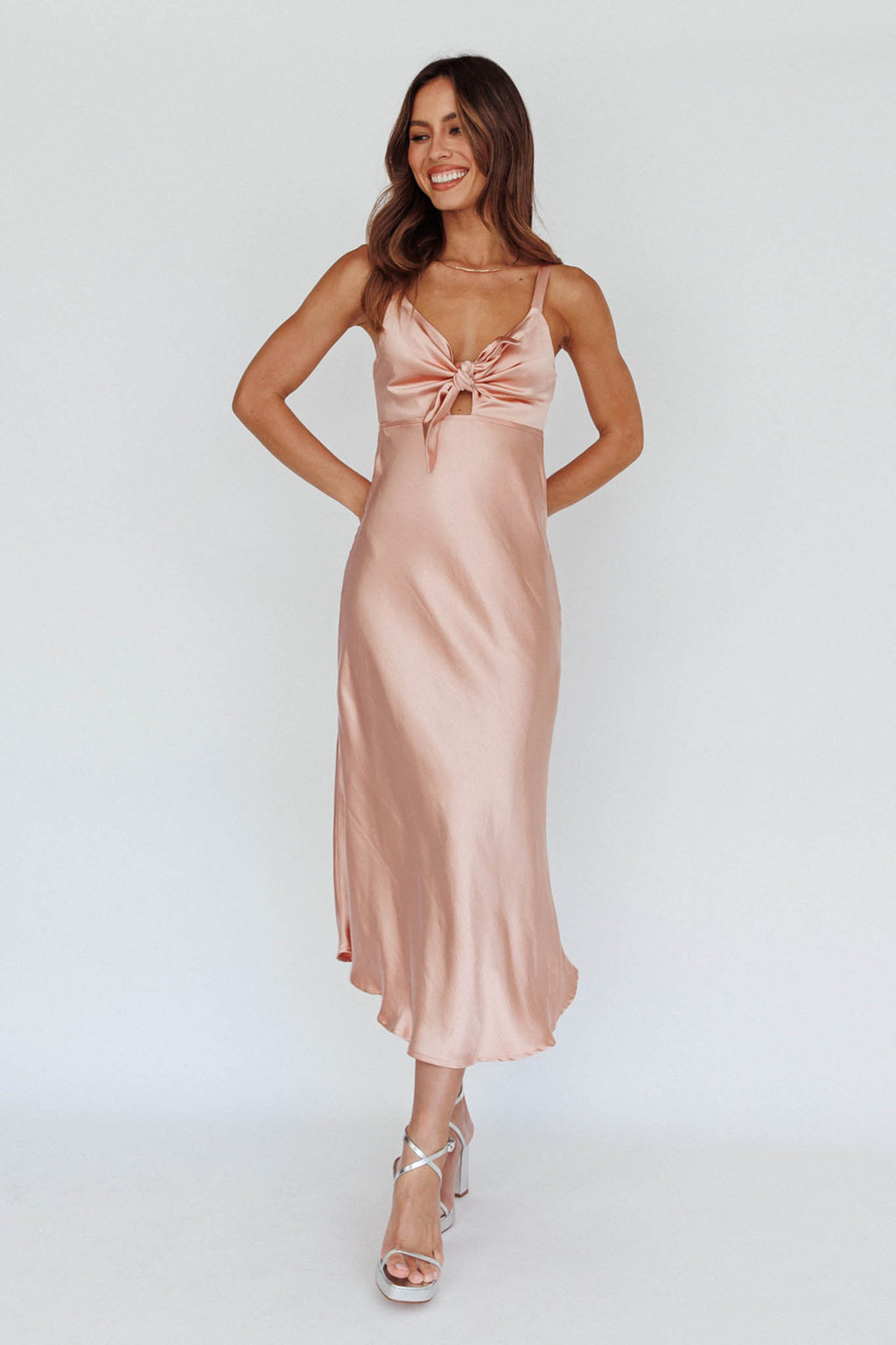 Perfect Day Satin Midi Dress Blush by Selfie Leslie Australia