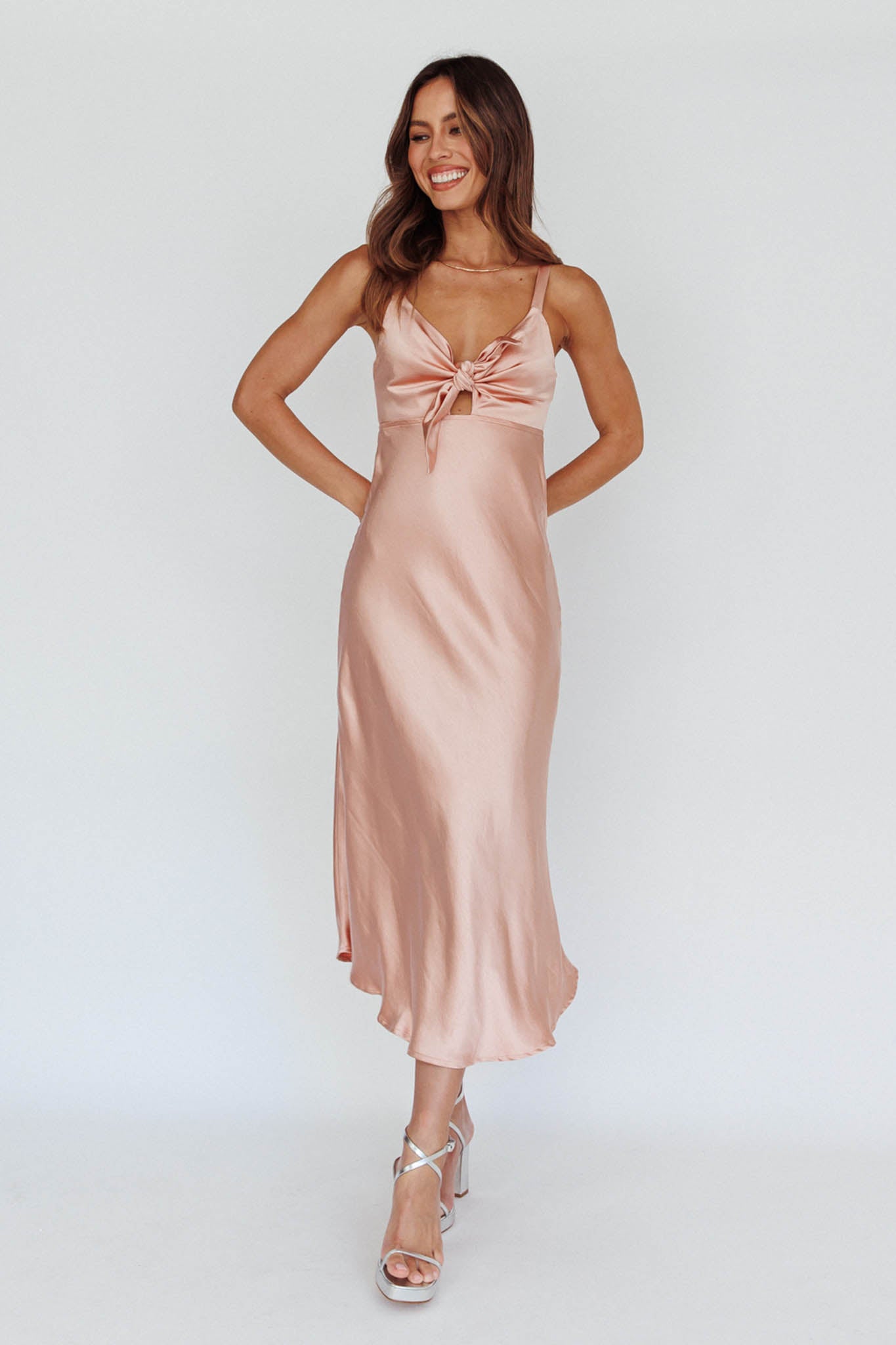 Perfect Day Satin Midi Dress Blush by Selfie Leslie Australia