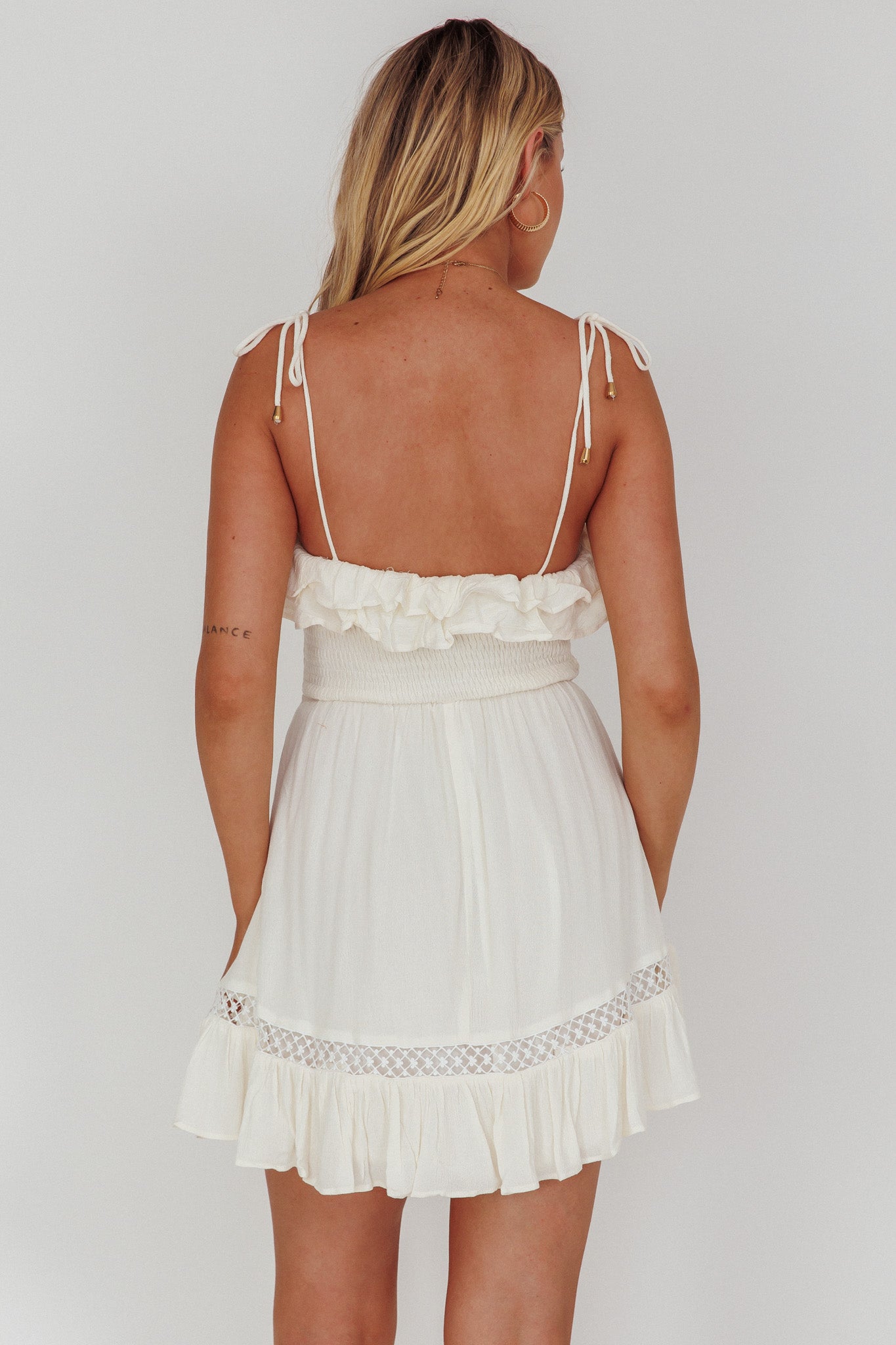 Daydream Shirred Bust Frill Trim Mini Dress White by Selfie Leslie Australia
