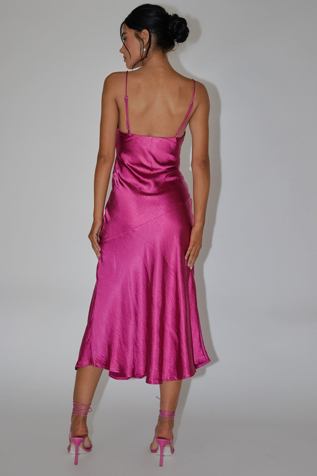 Downtown Cami Strap Front Split Midi Dress Fuchsia by Selfie Leslie Australia