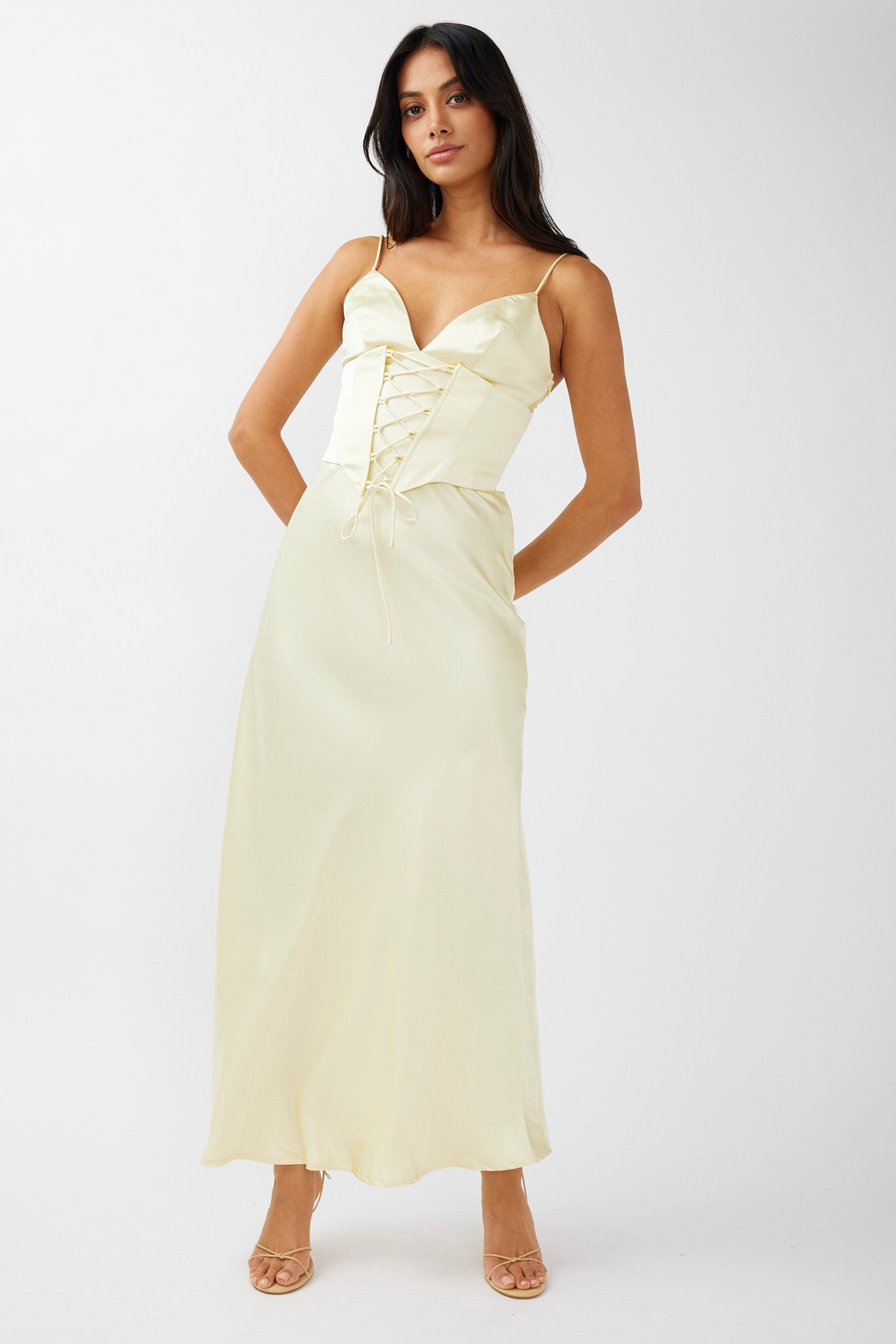 Downtown Cami Strap Corset Waist Dress Butter by Selfie Leslie Australia