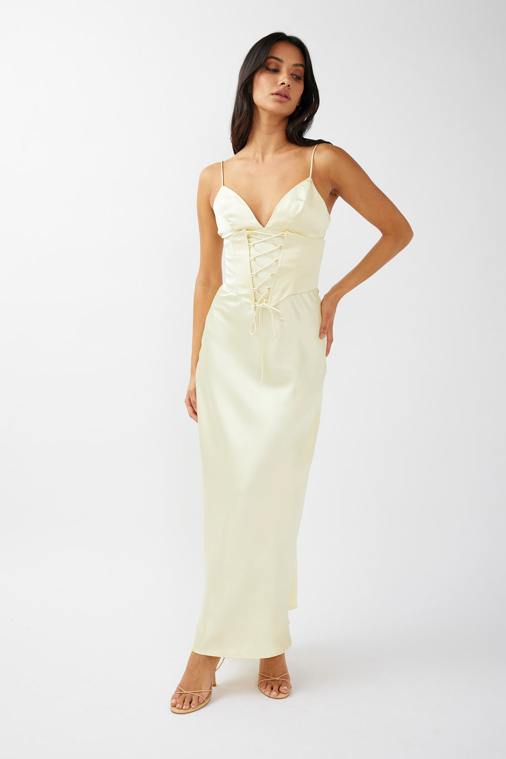 Downtown Cami Strap Corset Waist Dress Butter by Selfie Leslie Australia