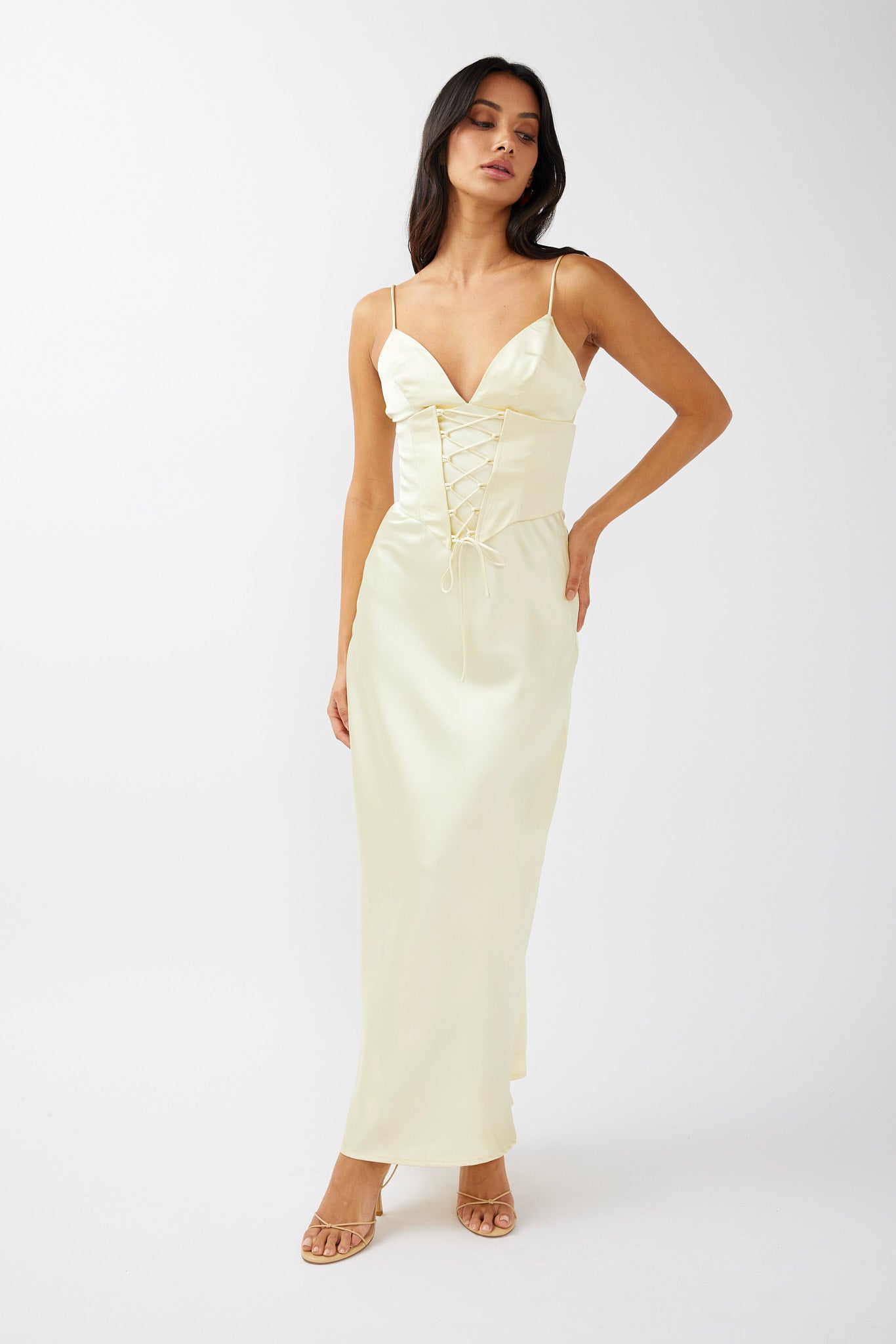 Downtown Cami Strap Corset Waist Dress Butter by Selfie Leslie Australia