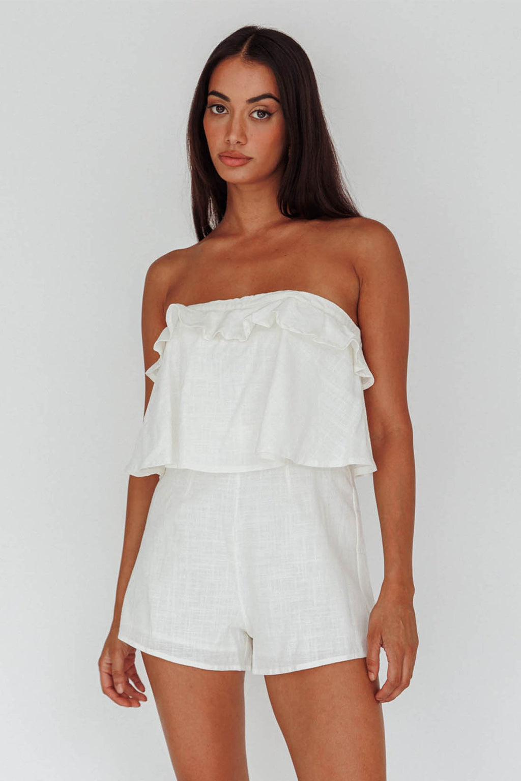 Joey Strapless Tie-Back Romper White by Selfie Leslie Australia