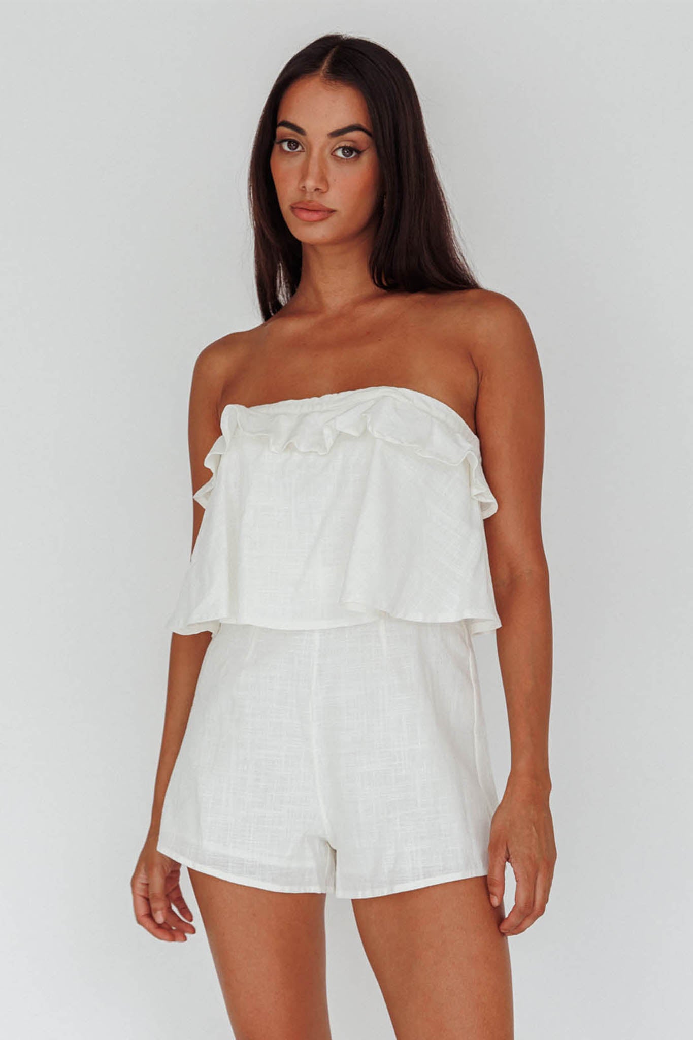 Joey Strapless Tie-Back Romper White by Selfie Leslie Australia