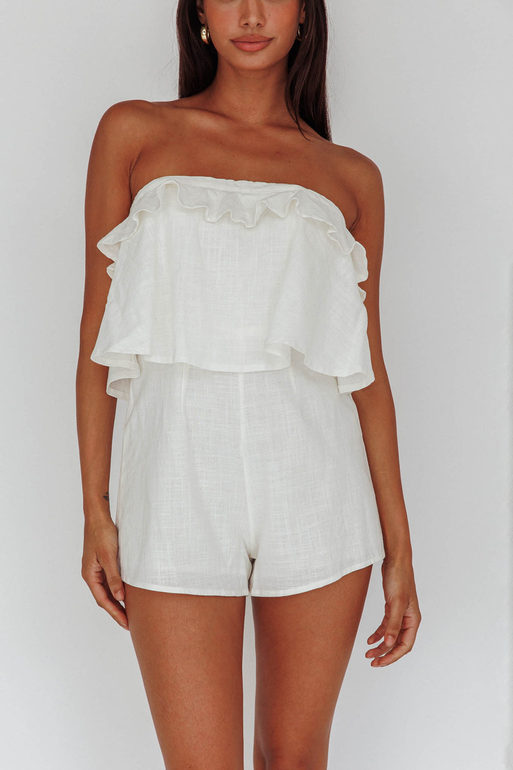 Joey Strapless Tie-Back Romper White by Selfie Leslie Australia