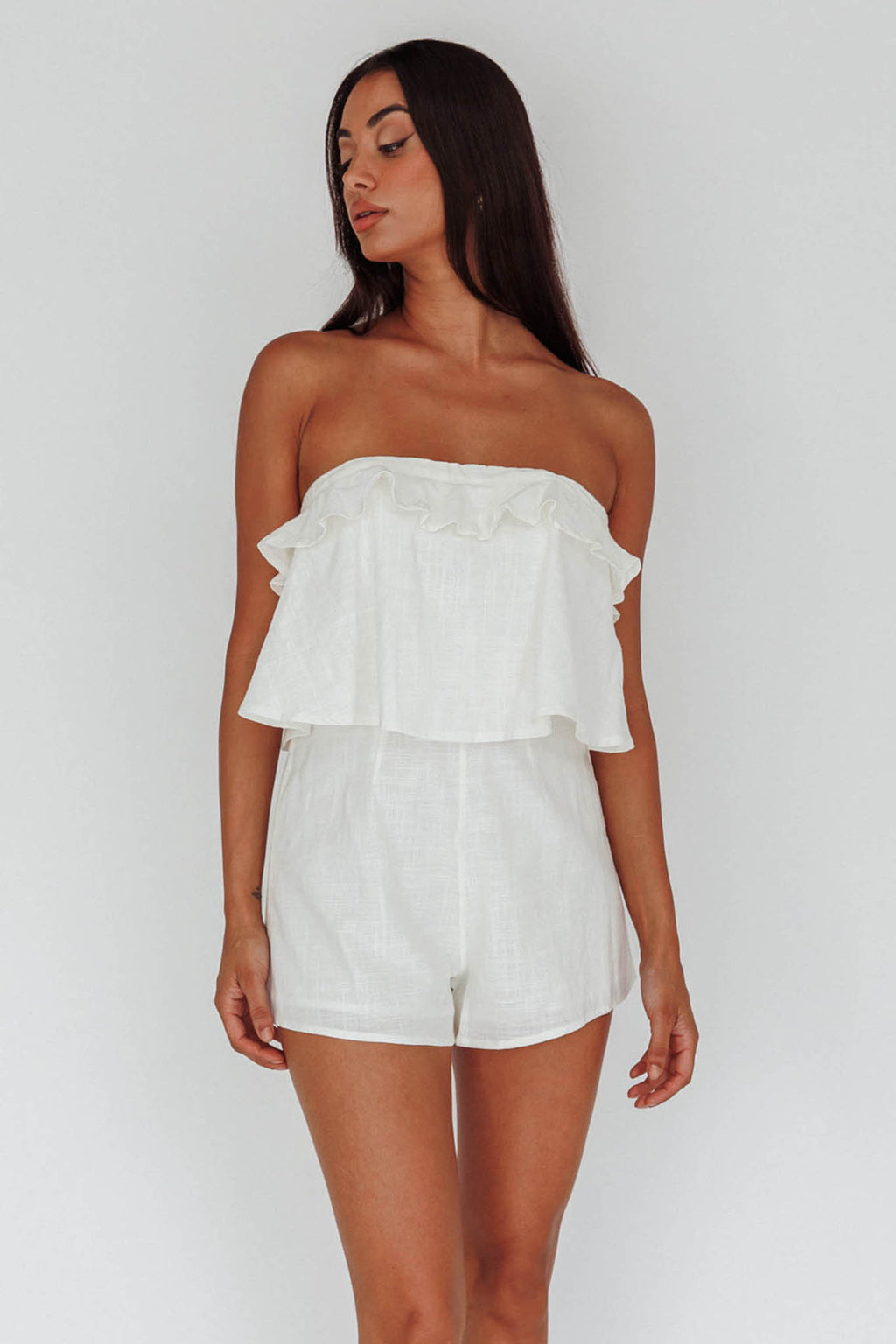 Joey Strapless Tie-Back Romper White by Selfie Leslie Australia
