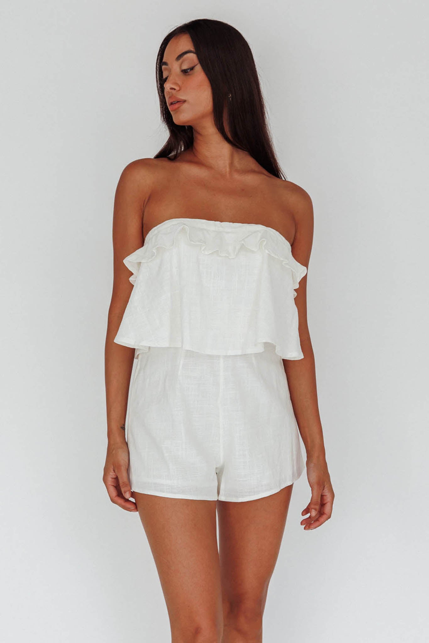 Joey Strapless Tie-Back Romper White by Selfie Leslie Australia