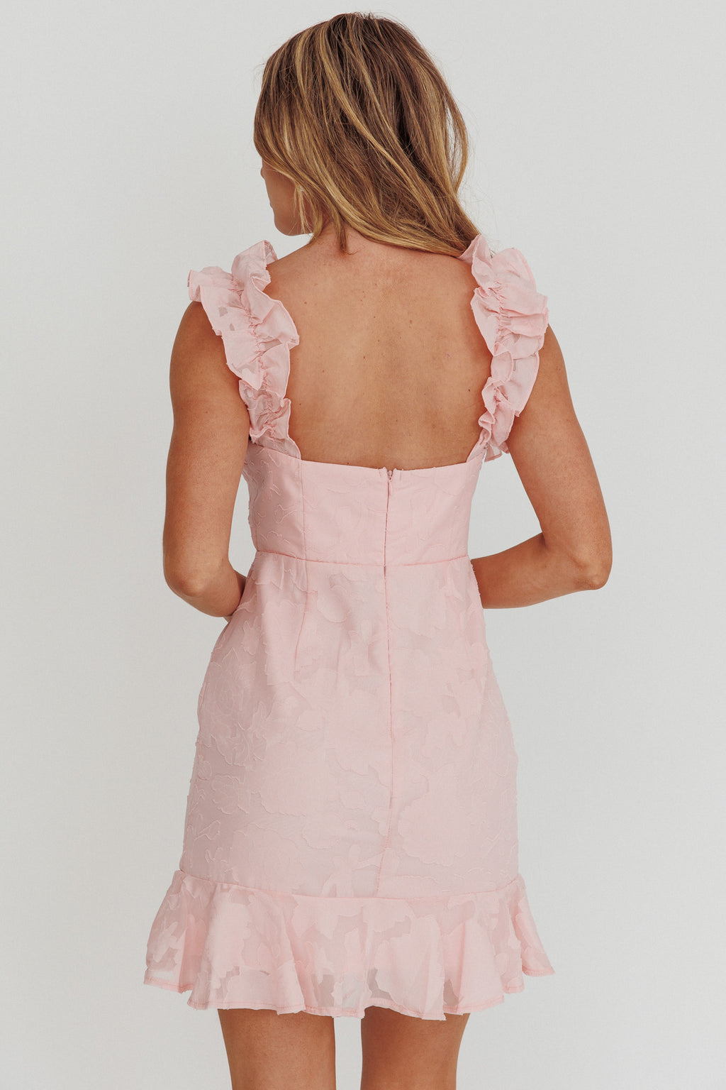 Annie Ruffle Shoulder Mini Dress Pink by Selfie Leslie Australia