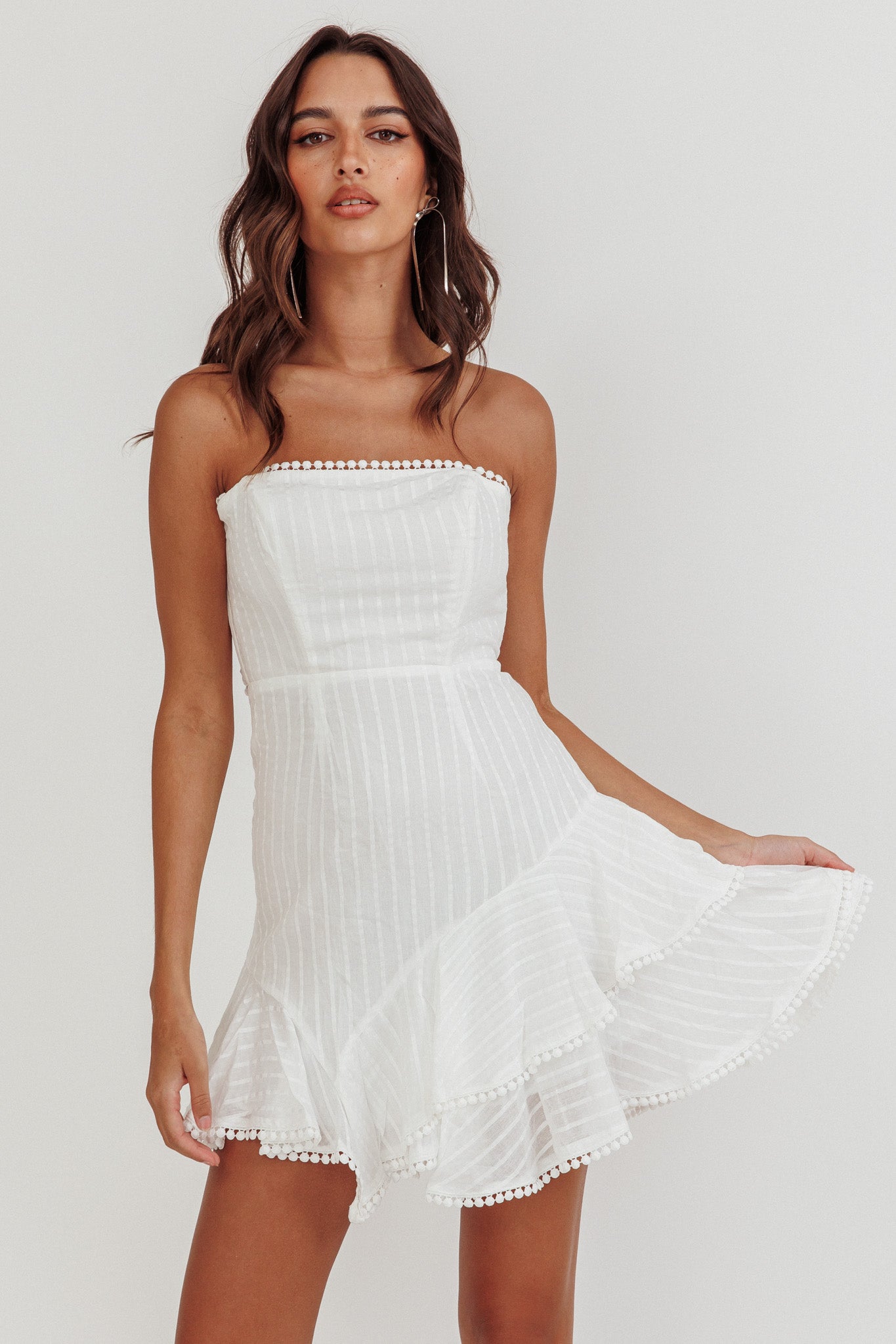 Candy Strapless Layered Ruffle Hem Dress White by Selfie Leslie Australia