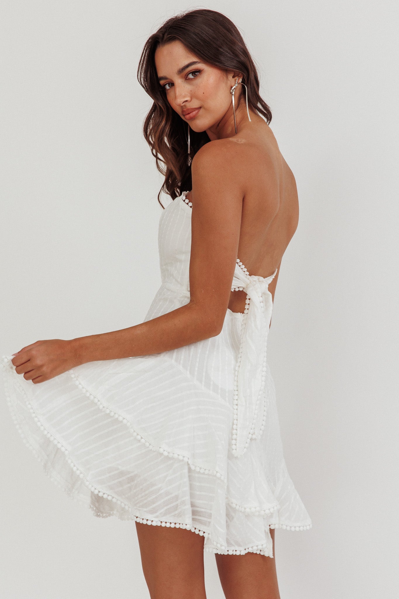 Candy Strapless Layered Ruffle Hem Dress White by Selfie Leslie Australia