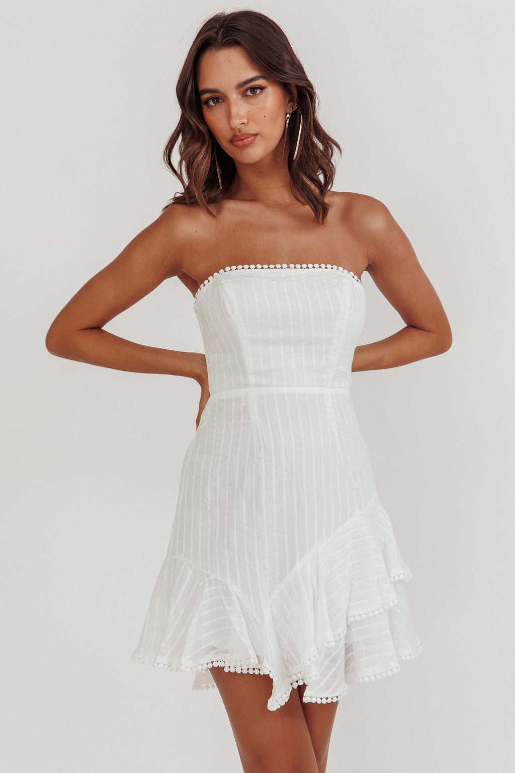 Candy Strapless Layered Ruffle Hem Dress White by Selfie Leslie Australia