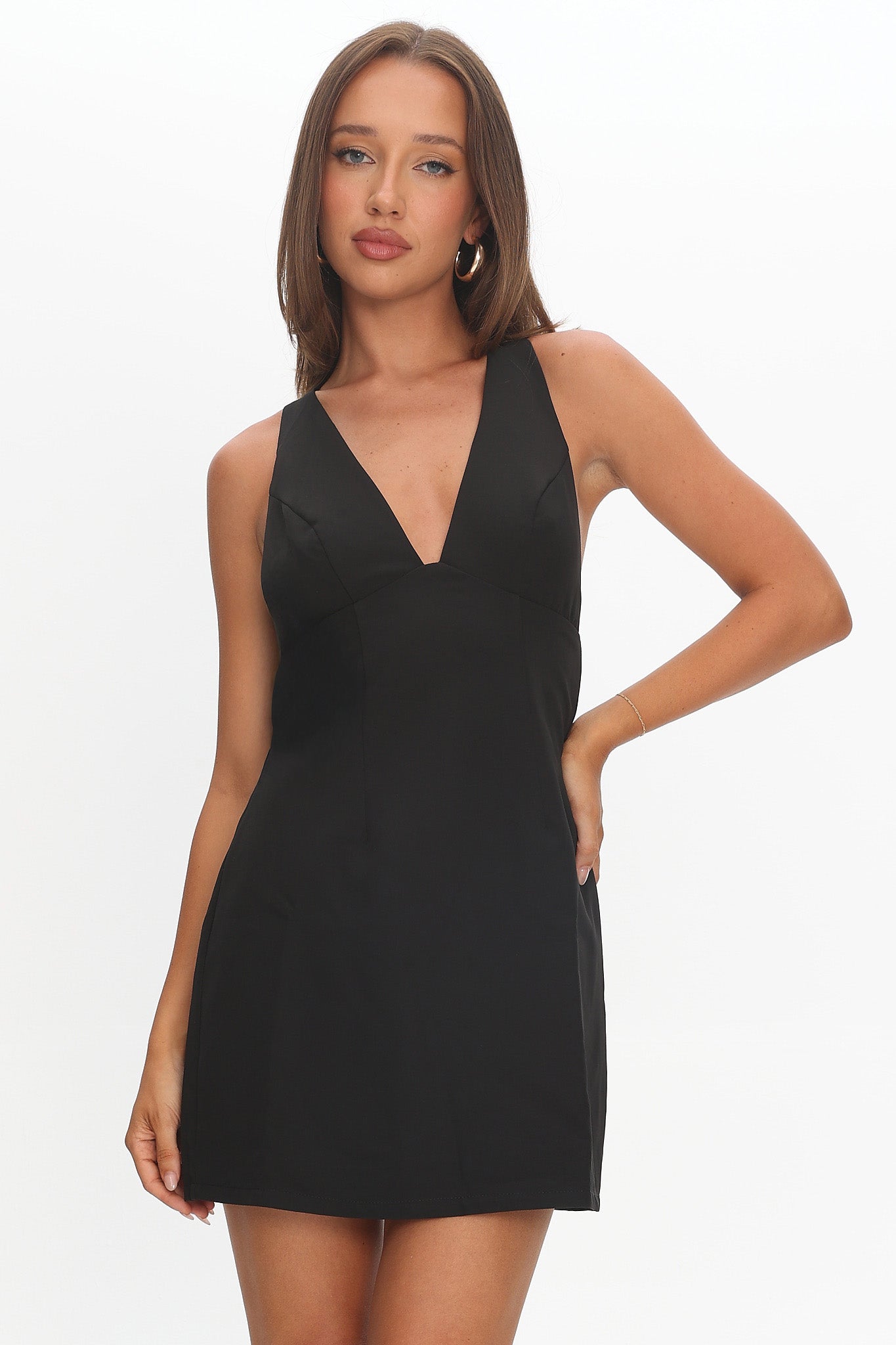 Ashe Crossover Back V Neck Mini Dress Black– Selfie Leslie Australia