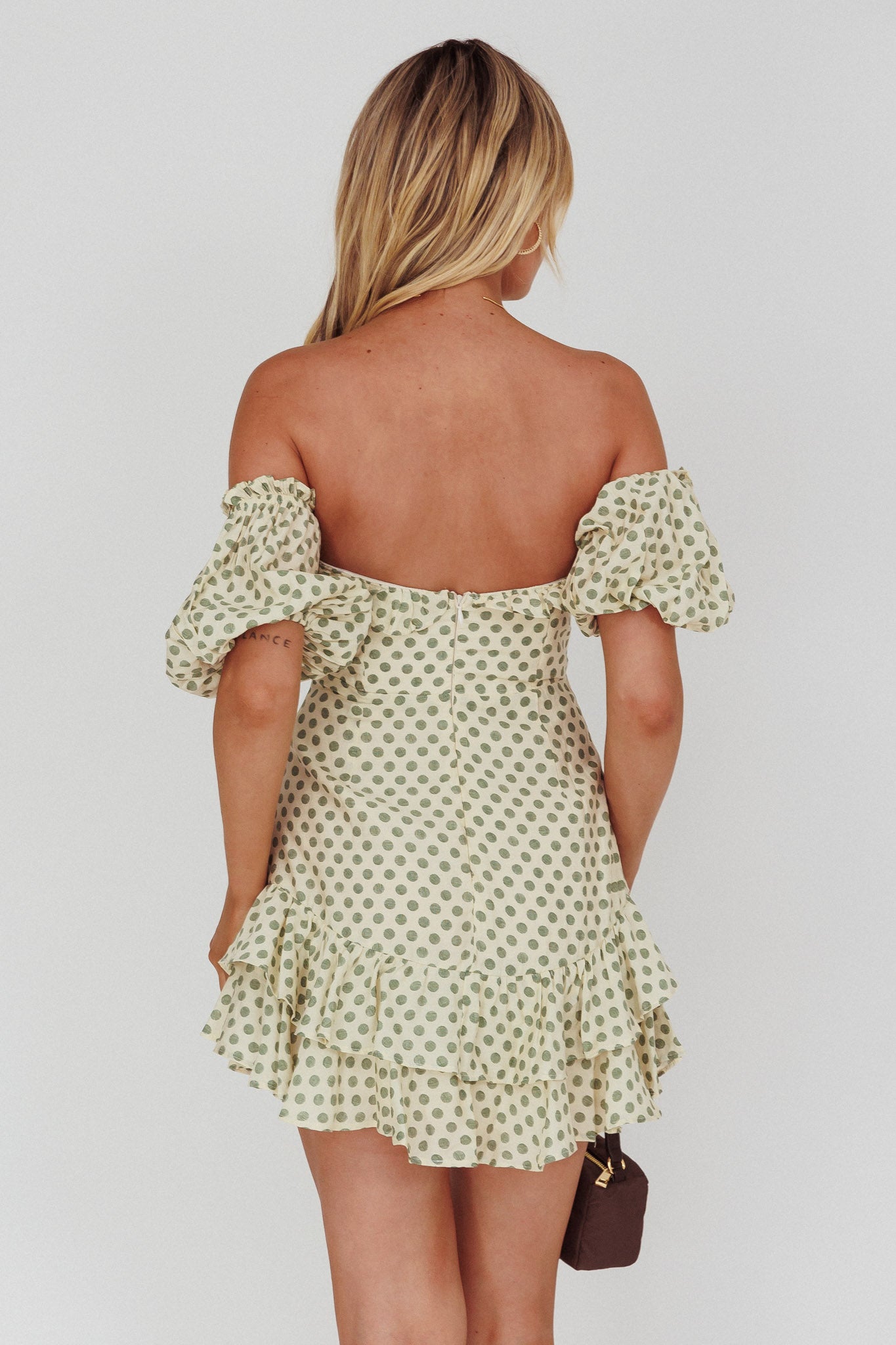 Homecoming Queen Sweetheart Neckline Puff Sleeve Dress Polka Dot Green by Selfie Leslie Australia