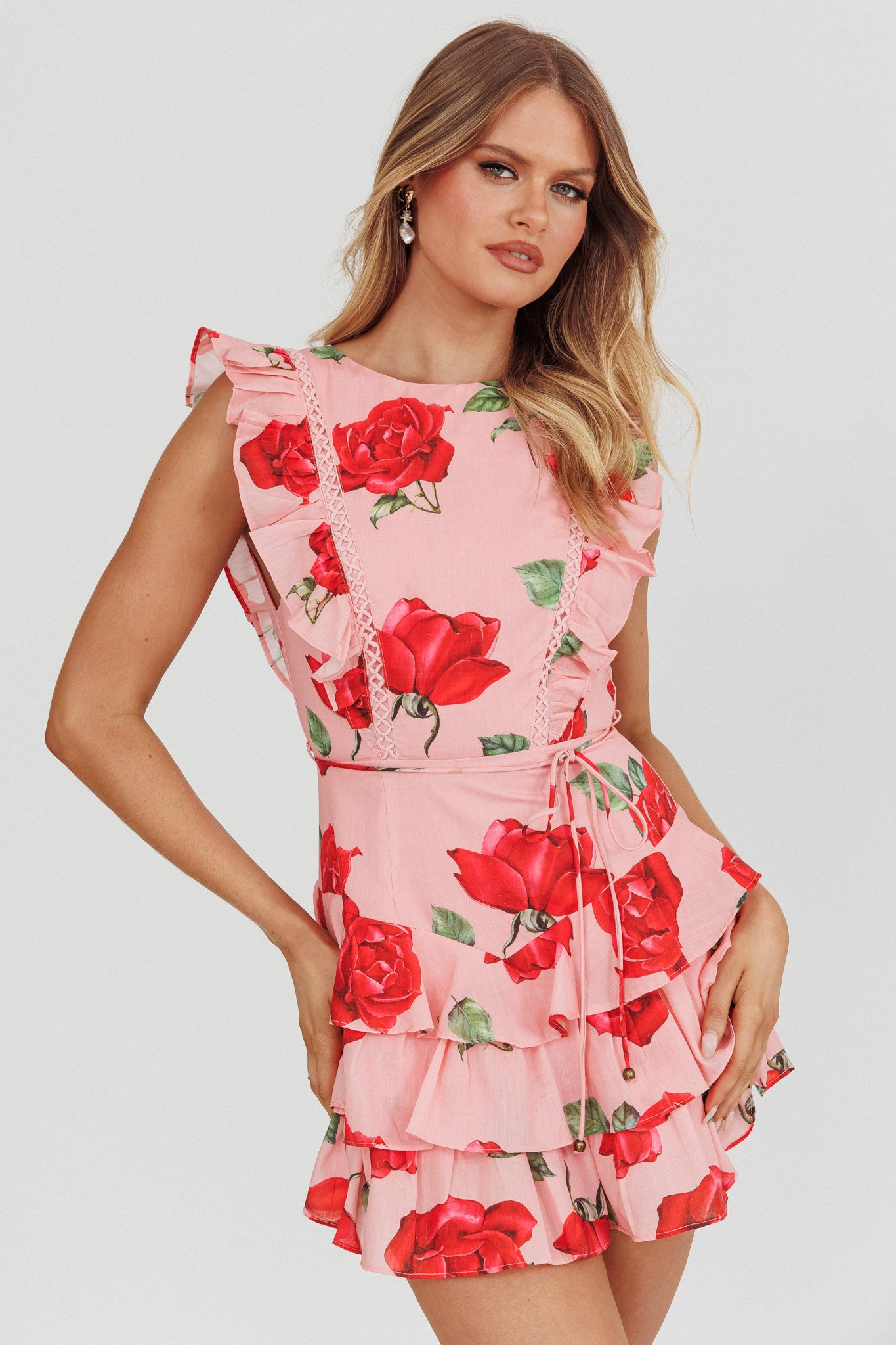 Weekend Muse Sleeveless Layered Frill Romper Rose by Selfie Leslie Australia