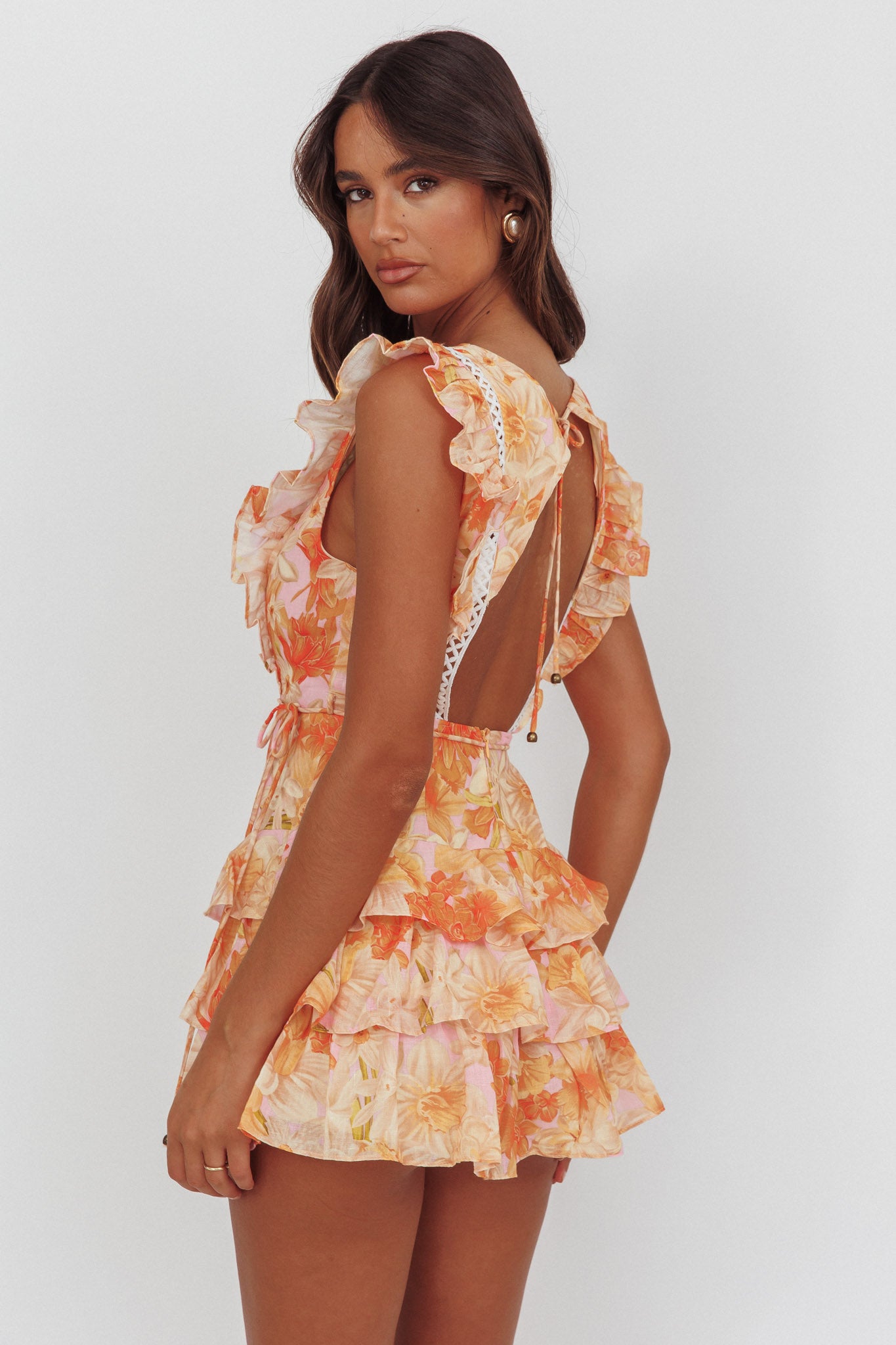 Weekend Muse Sleeveless Layered Frill Romper Flowers Yellow by Selfie Leslie Australia