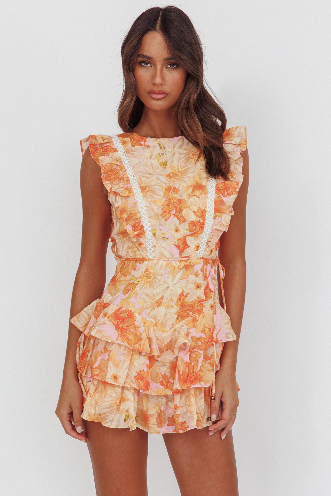 Weekend Muse Sleeveless Layered Frill Romper Flowers Yellow by Selfie Leslie Australia