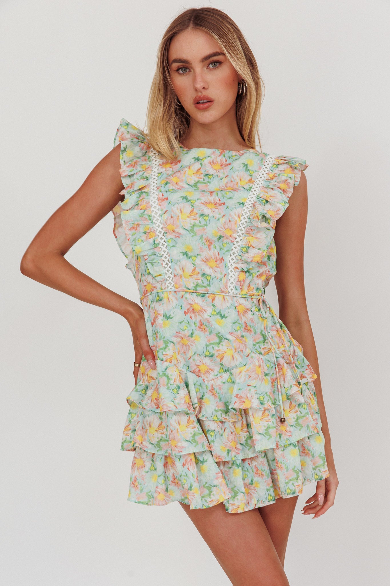 Weekend Muse Sleeveless Layered Frill Romper Floral Multi by Selfie Leslie Australia