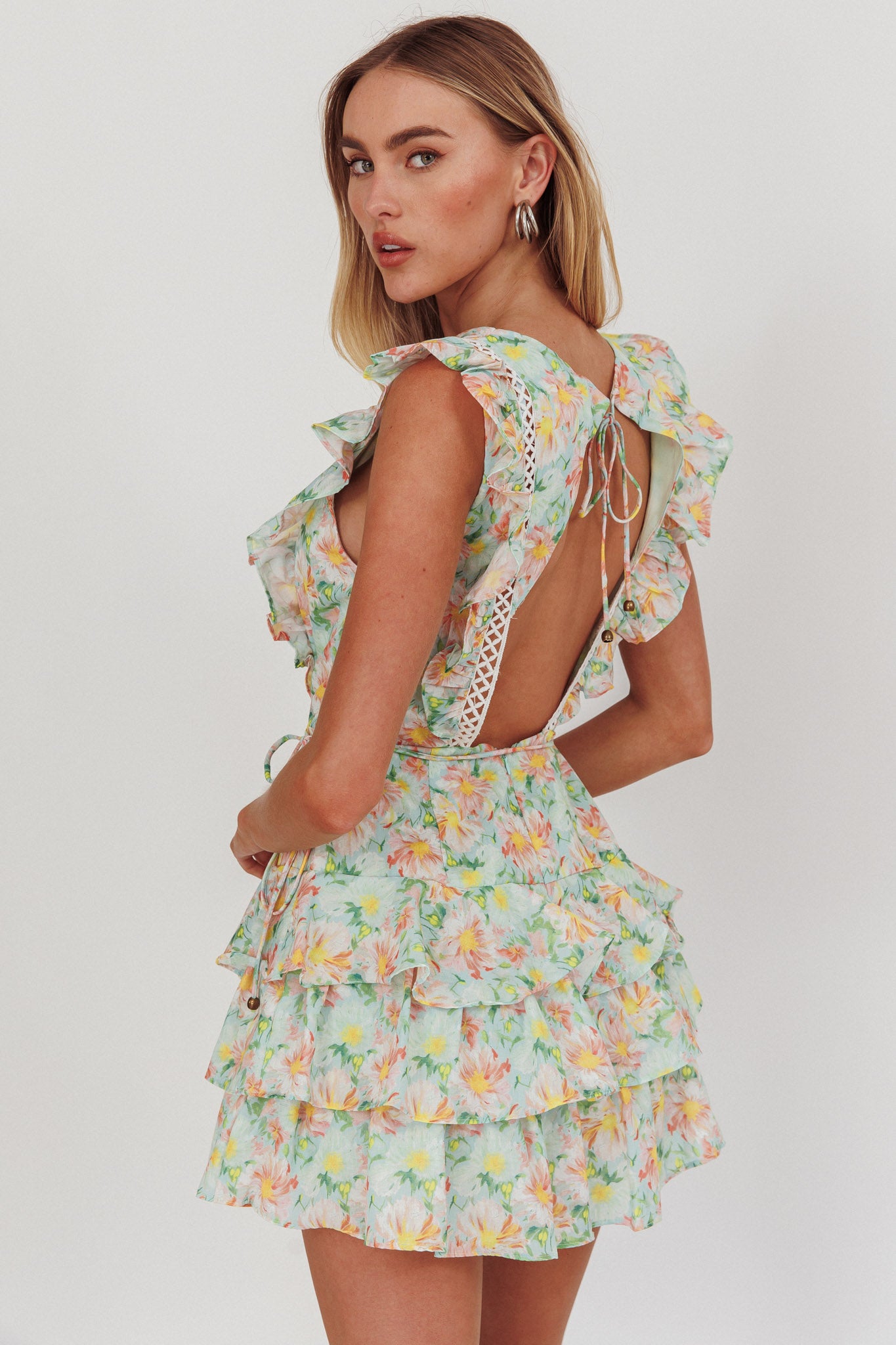 Weekend Muse Sleeveless Layered Frill Romper Floral Multi by Selfie Leslie Australia