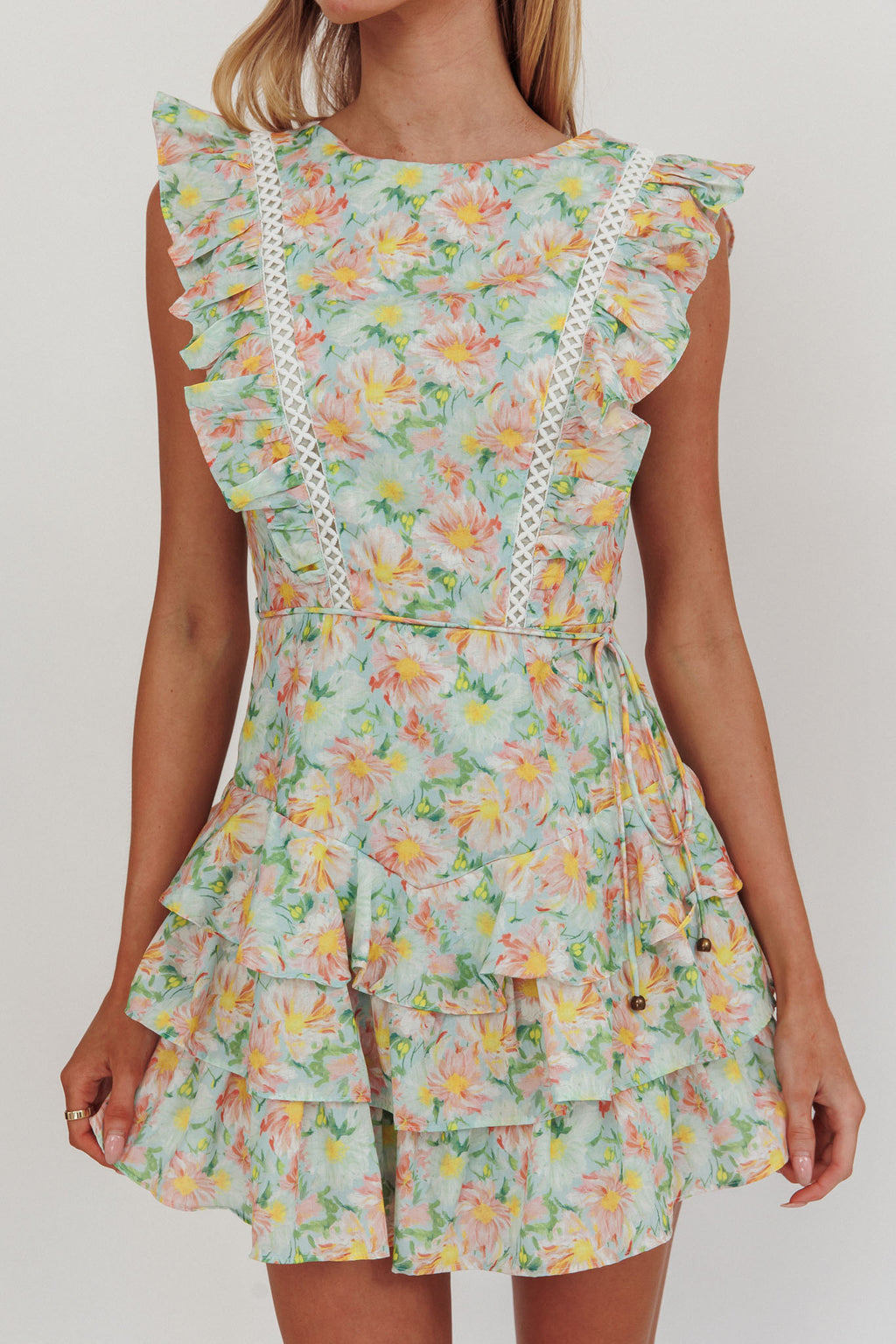 Weekend Muse Sleeveless Layered Frill Romper Floral Multi by Selfie Leslie Australia