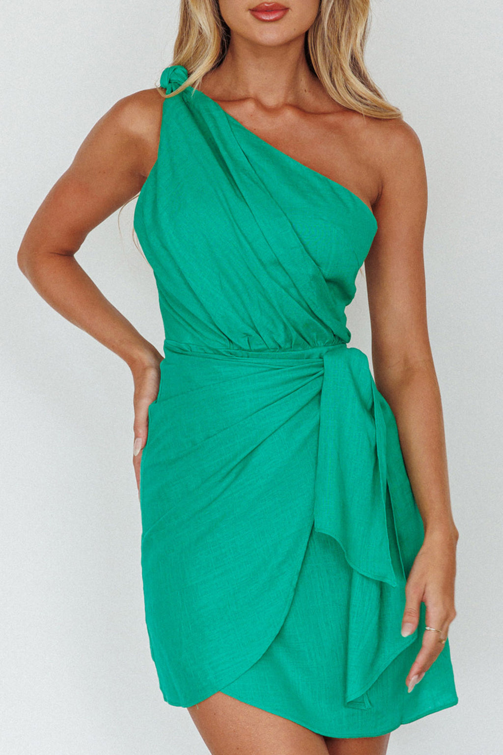 Island Time One-Shoulder Mini Dress Green by Selfie Leslie Australia