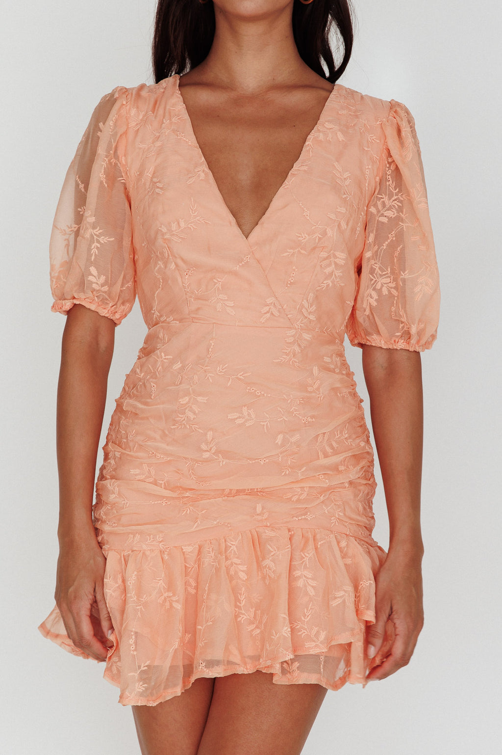 Cherry Blossom Puff Sleeve Wide Ruffle Hem Dress Orange by Selfie Leslie Australia