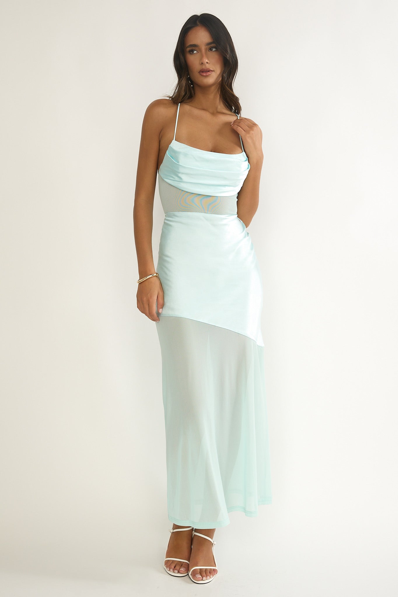 Golden Era Sheer Waist Maxi Dress Aqua Blue by Selfie Leslie Australia