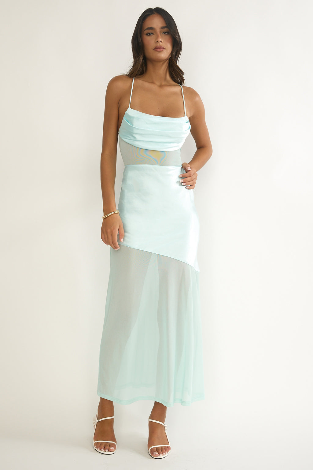 Golden Era Sheer Waist Maxi Dress Aqua Blue by Selfie Leslie Australia