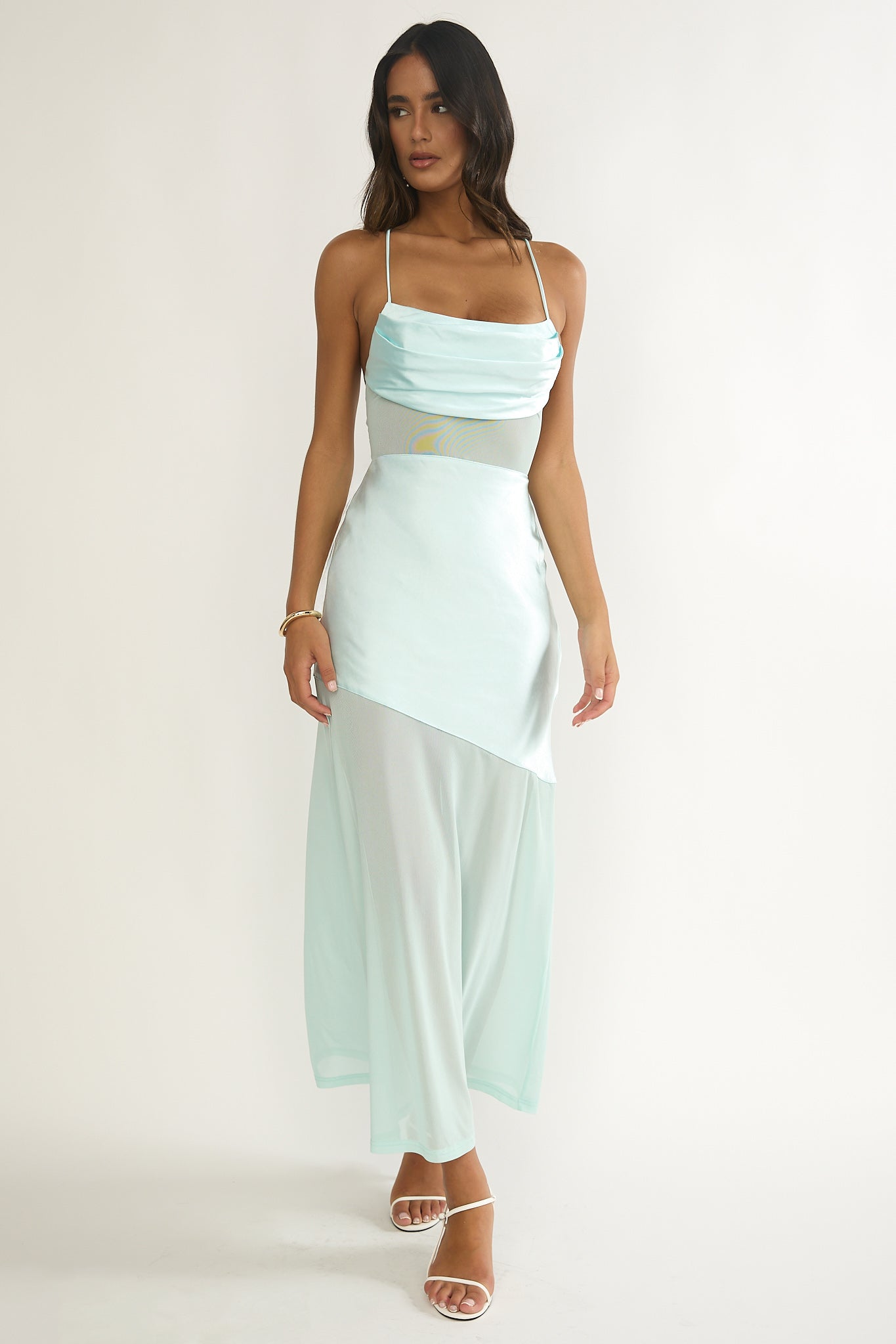 Golden Era Sheer Waist Maxi Dress Aqua Blue by Selfie Leslie Australia