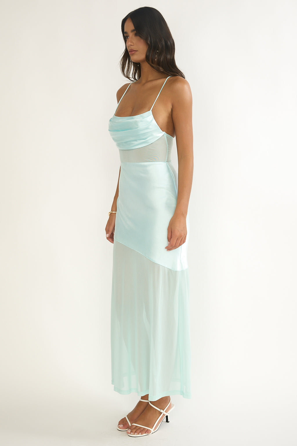 Golden Era Sheer Waist Maxi Dress Aqua Blue by Selfie Leslie Australia