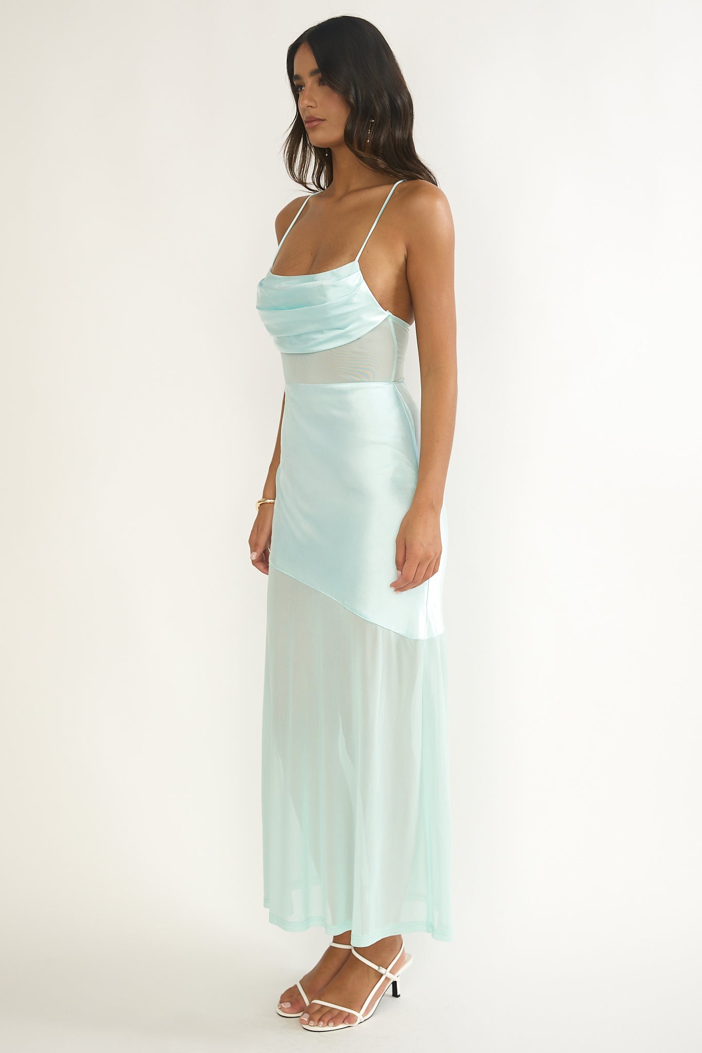 Golden Era Sheer Waist Maxi Dress Aqua Blue by Selfie Leslie Australia