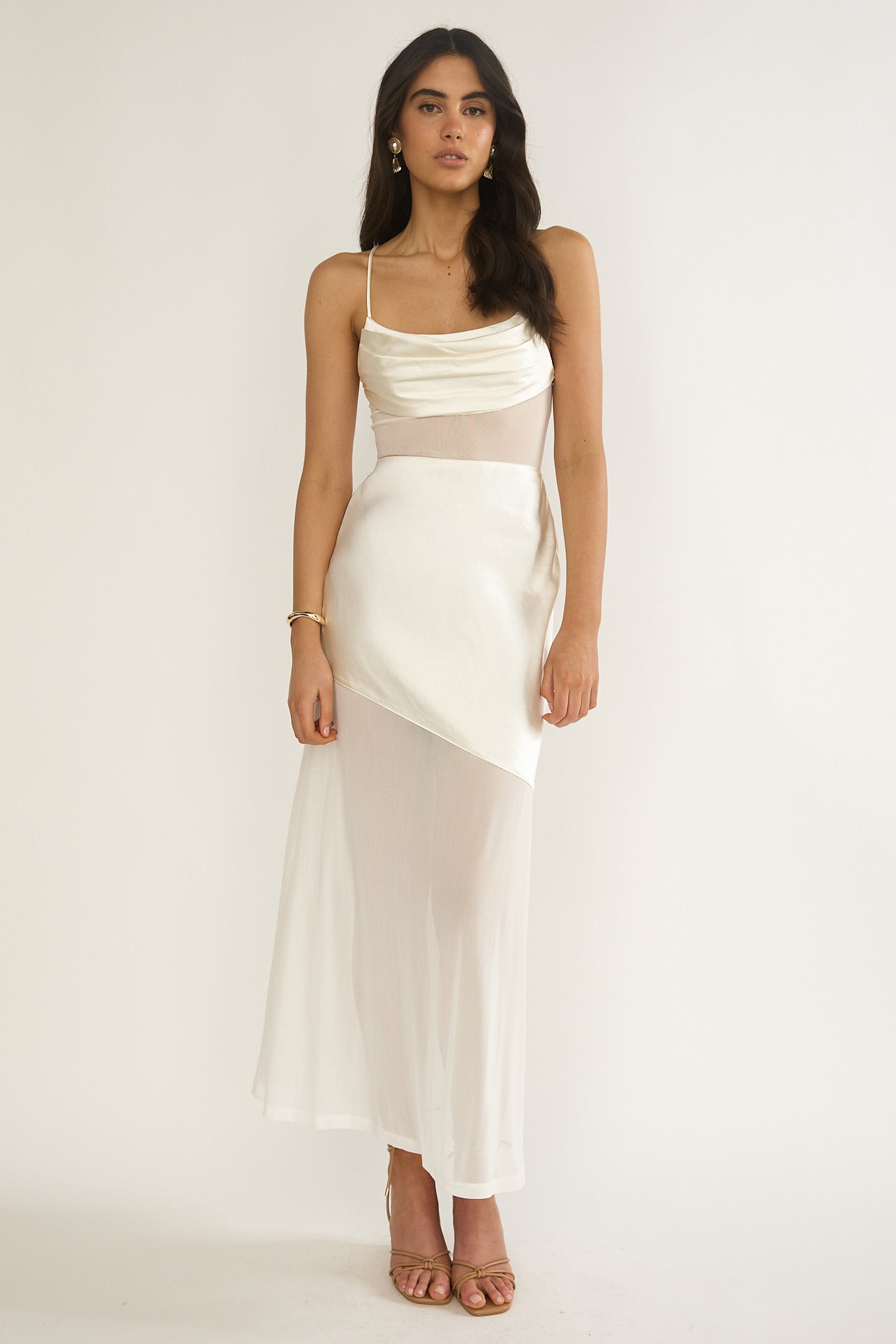 Golden Era Sheer Waist Maxi Dress Oyster by Selfie Leslie Australia