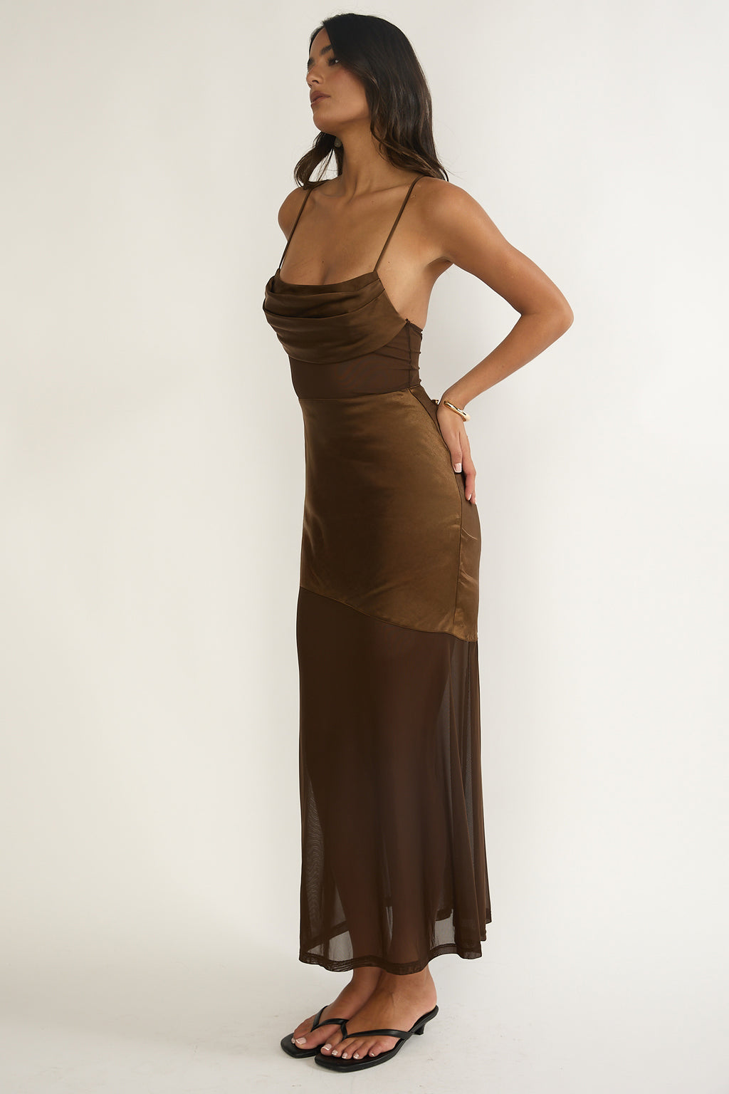 Golden Era Sheer Waist Maxi Dress Chocolate by Selfie Leslie Australia